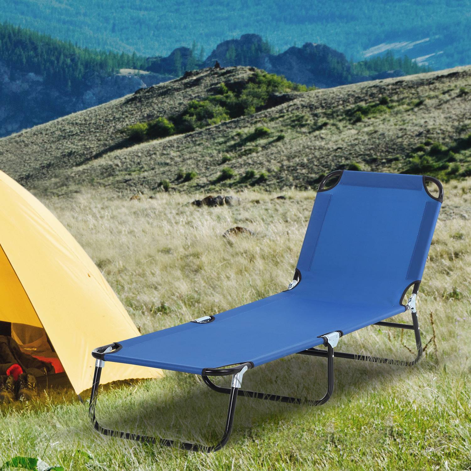 Justerbar solstol i stål för trädgård och balkong, blå