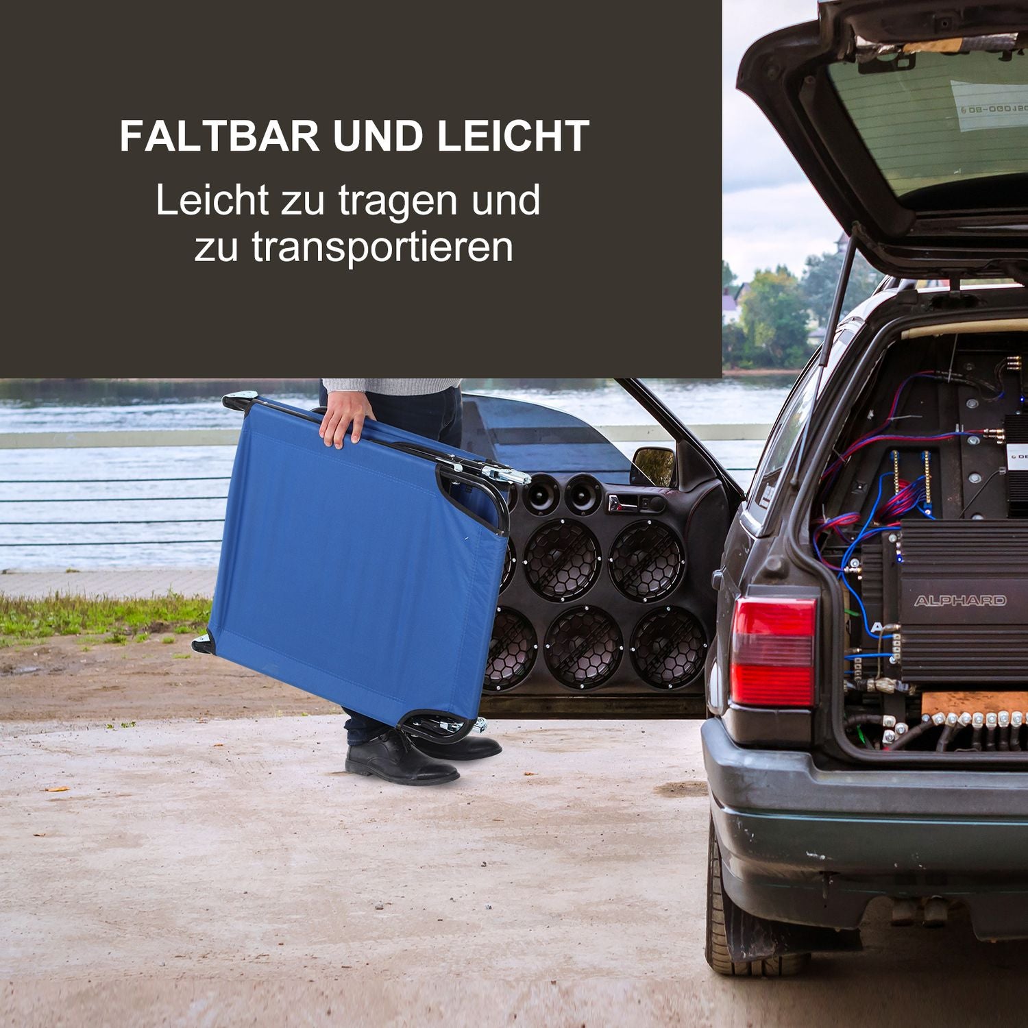 Justerbar solstol i stål för trädgård och balkong, blå