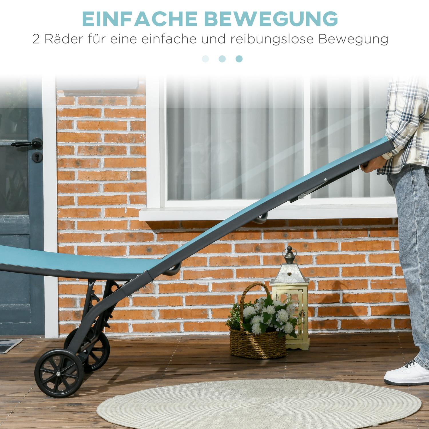 Justerbar solstol med hjul – blå, aluminium, 195 cm