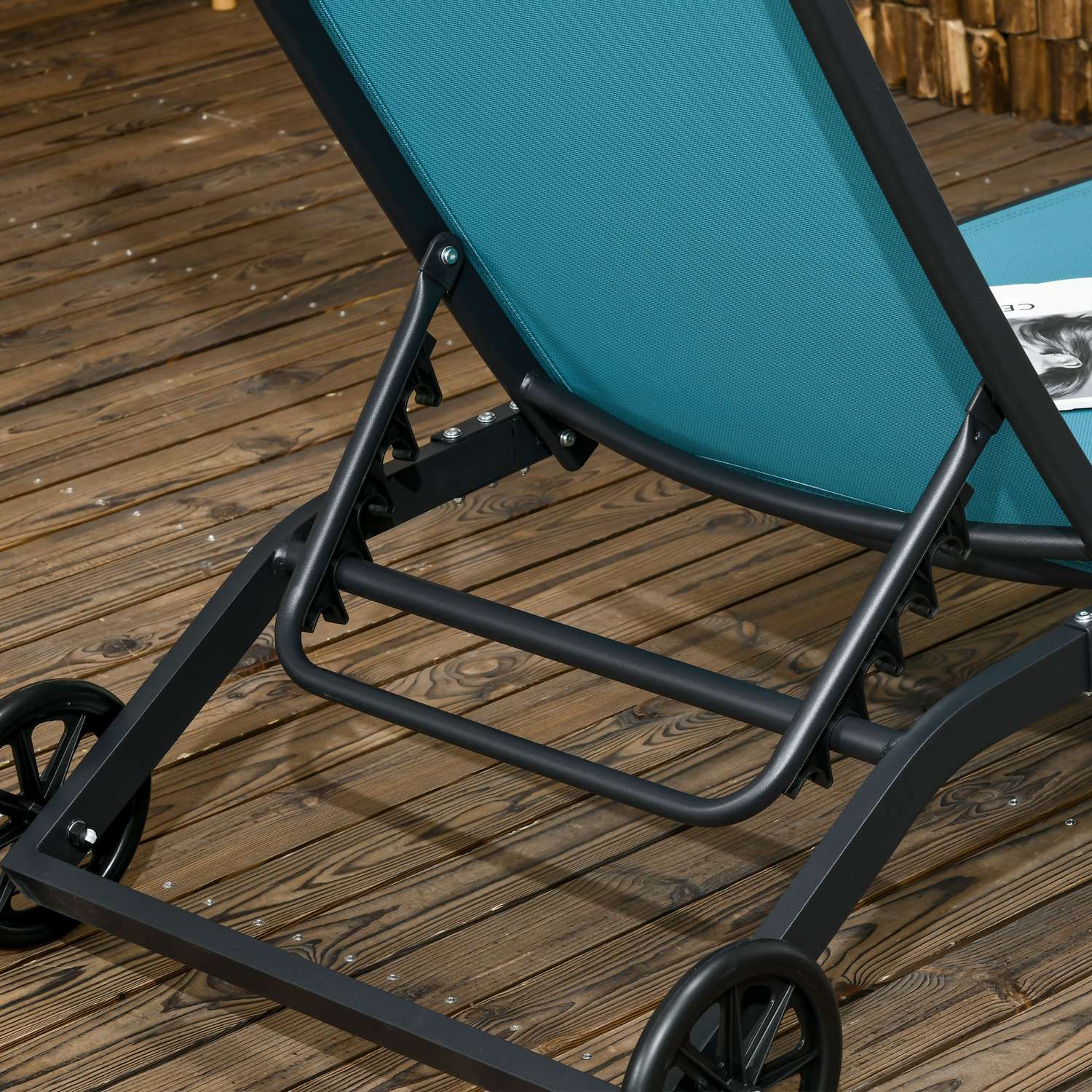 Justerbar solstol med hjul – blå, aluminium, 195 cm