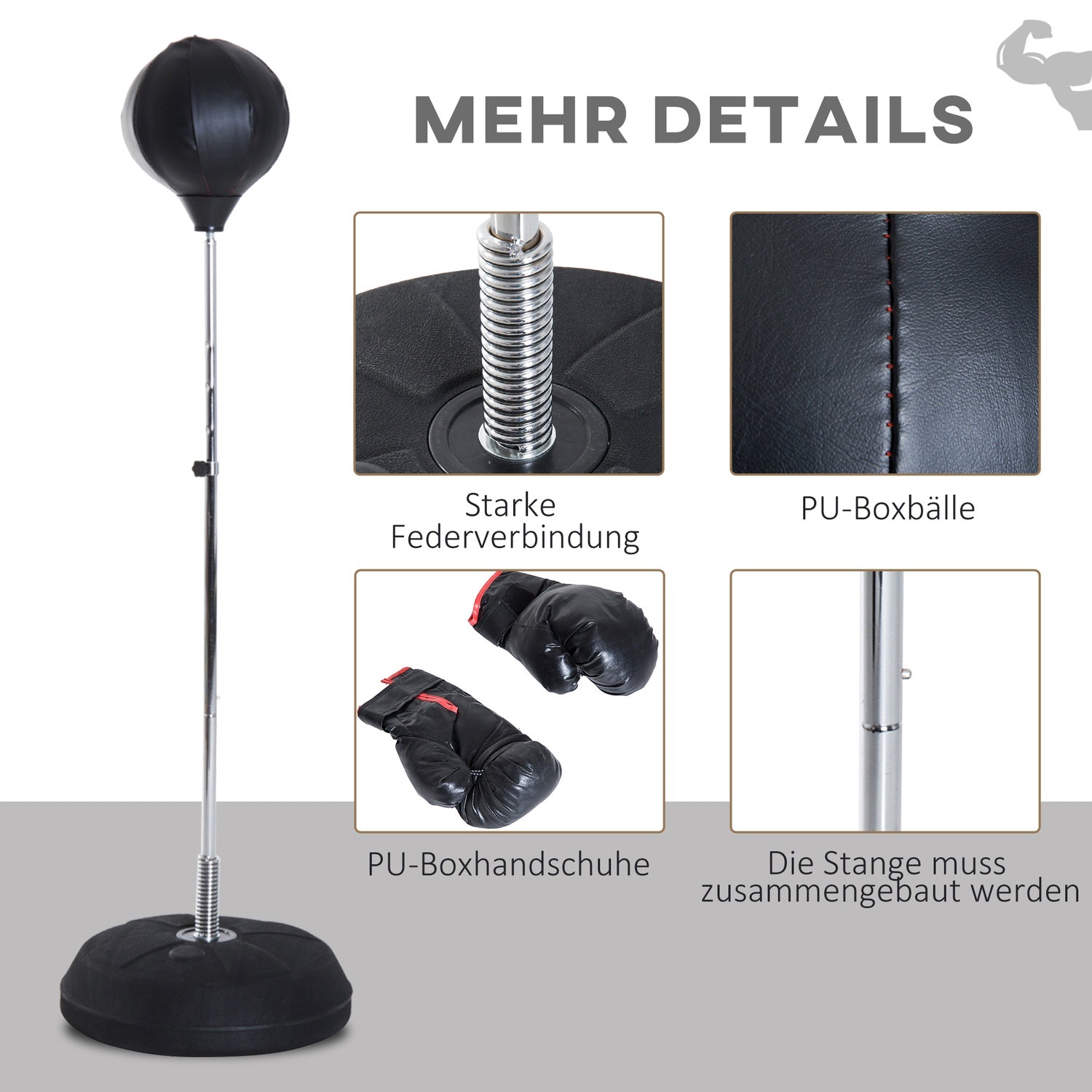 Justerbar stående boxningstränare med handskar och stativ