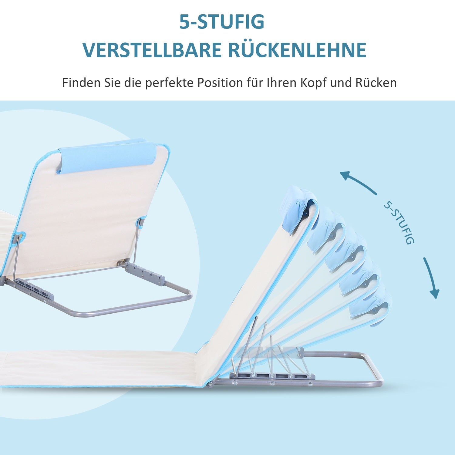 Justerbar strandmadrass i stål, hopfällbar beige, 134x48x33-43cm