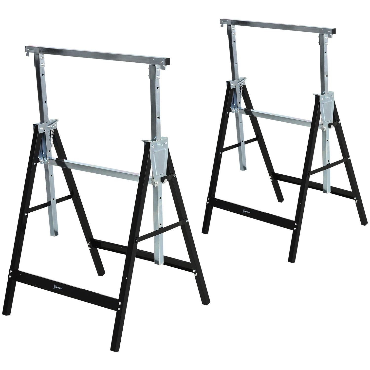 Justerbar svart metallsåg, hopfällbar, stödjer 200 kg