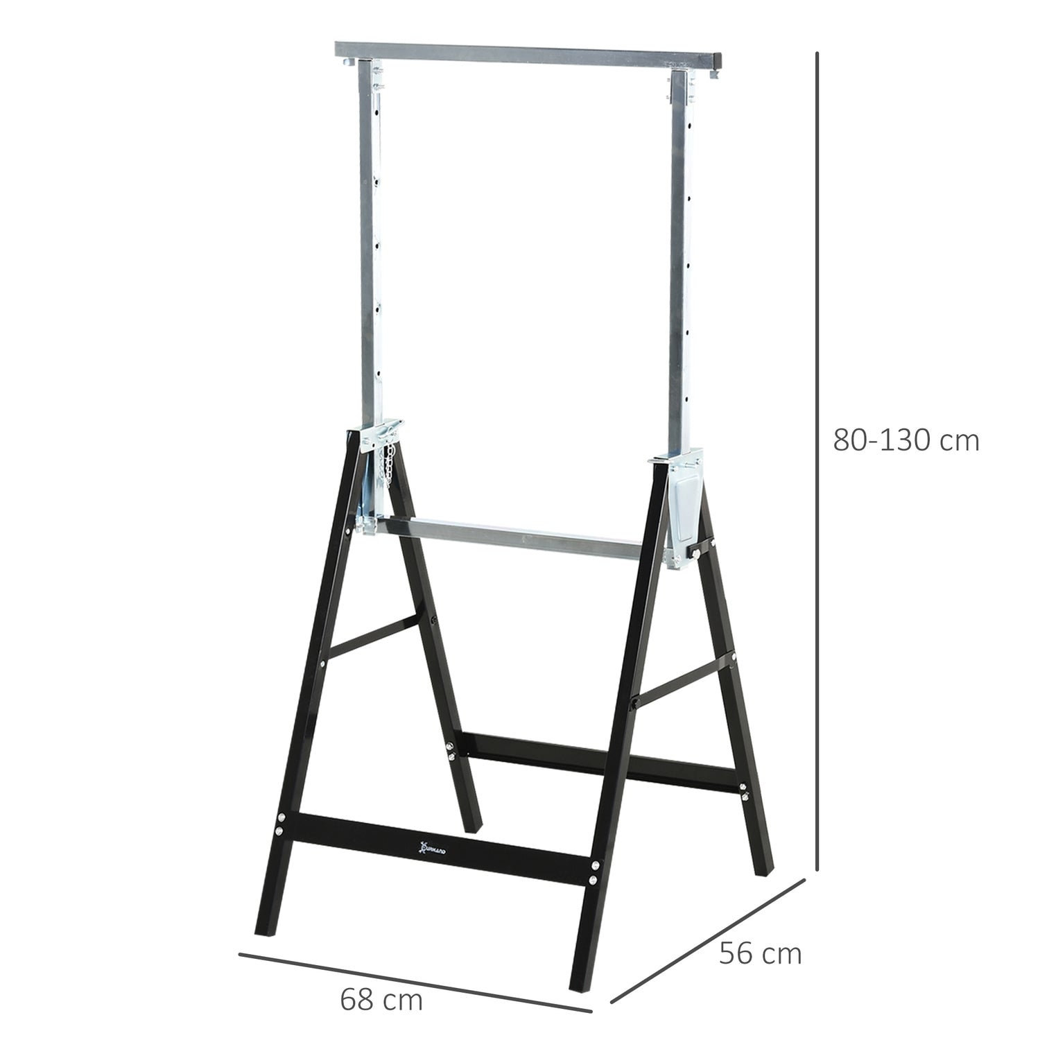 Justerbar svart metallsåg, hopfällbar, stödjer 200 kg