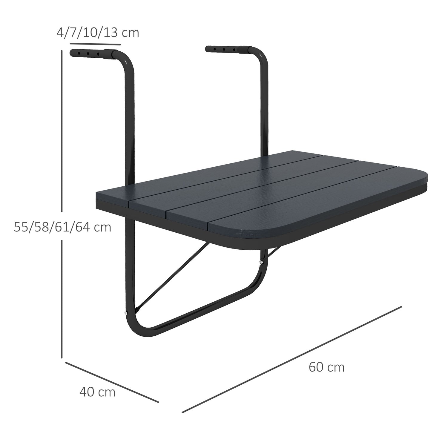 Justerbart balkongbord i aluminium, hopfällbart, 25 Kg Kapacitet