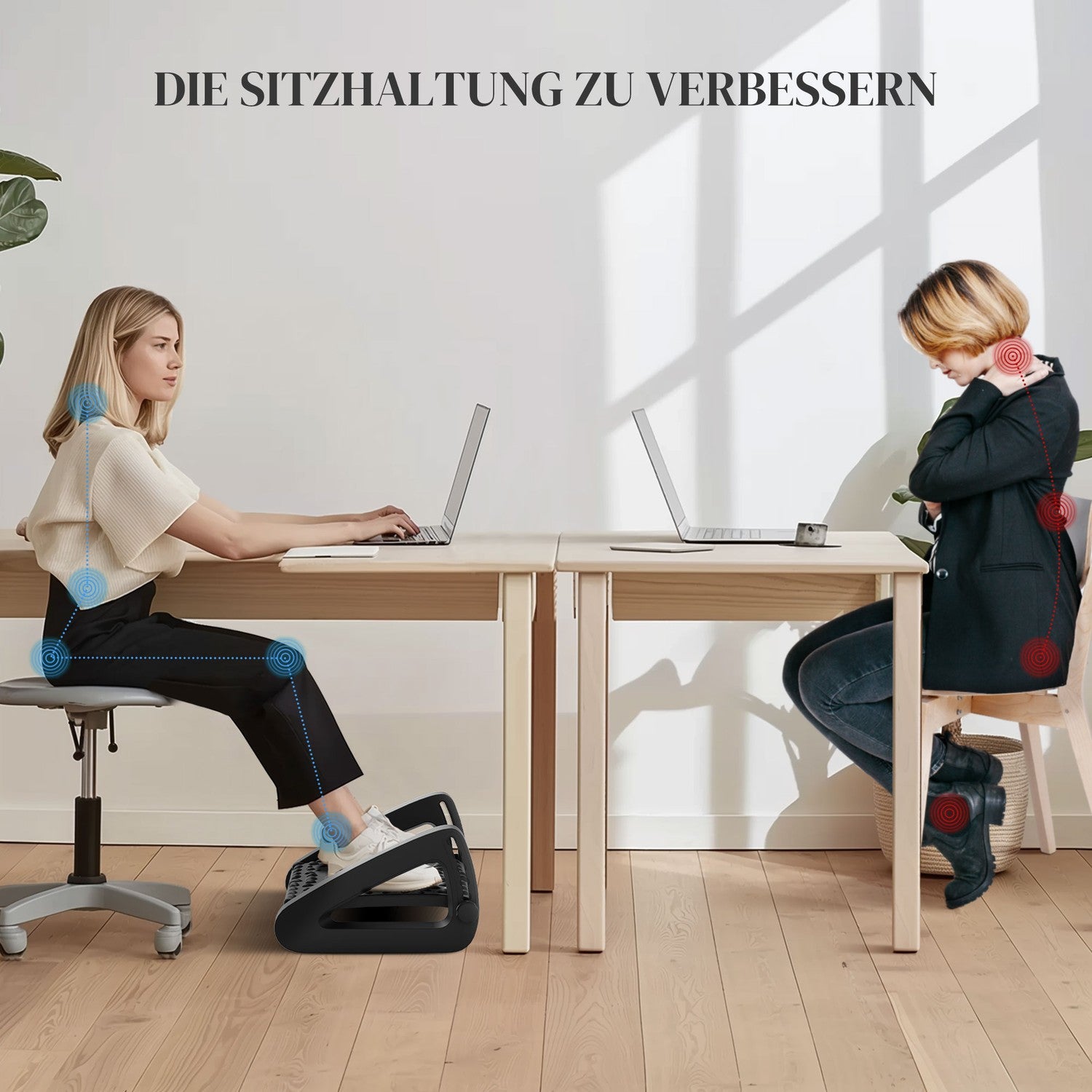 Justerbart ergonomiskt fotstöd med massageyta, svart