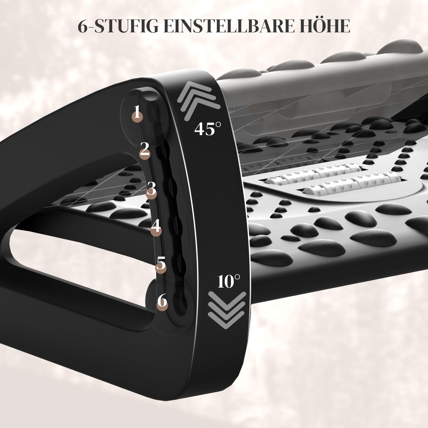 Justerbart ergonomiskt fotstöd med massageyta, svart