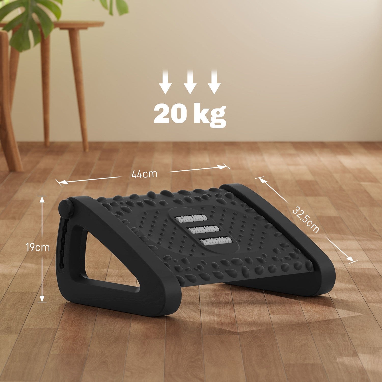 Justerbart ergonomiskt fotstöd med massageyta, svart