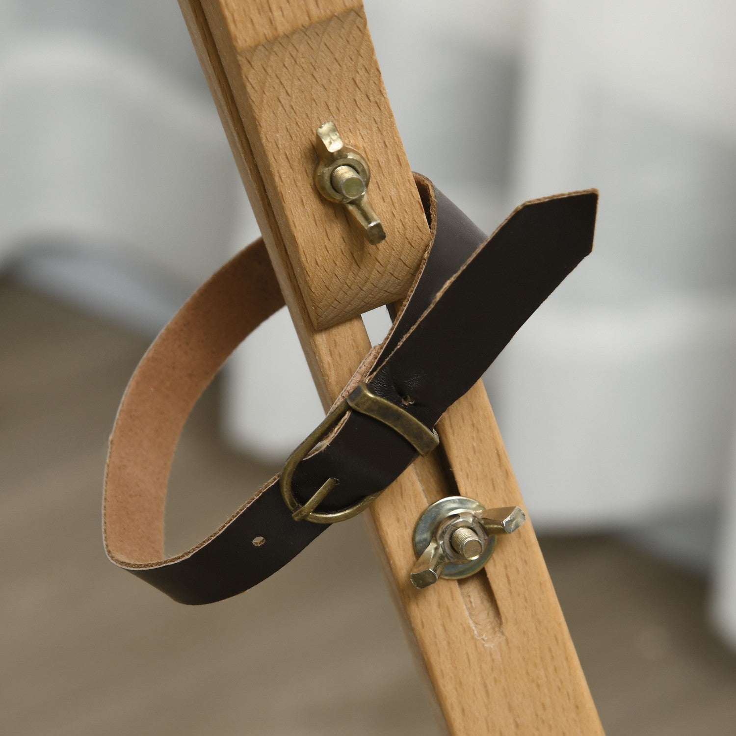 Justerbart stativ i bokträ för 107 cm duk