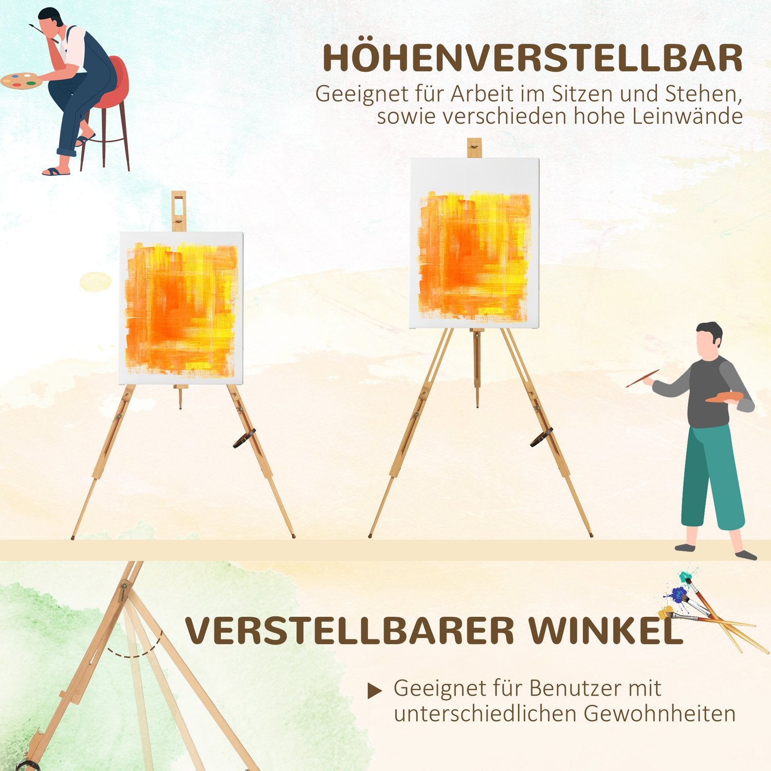 Justerbart stativ i bokträ för 107 cm duk