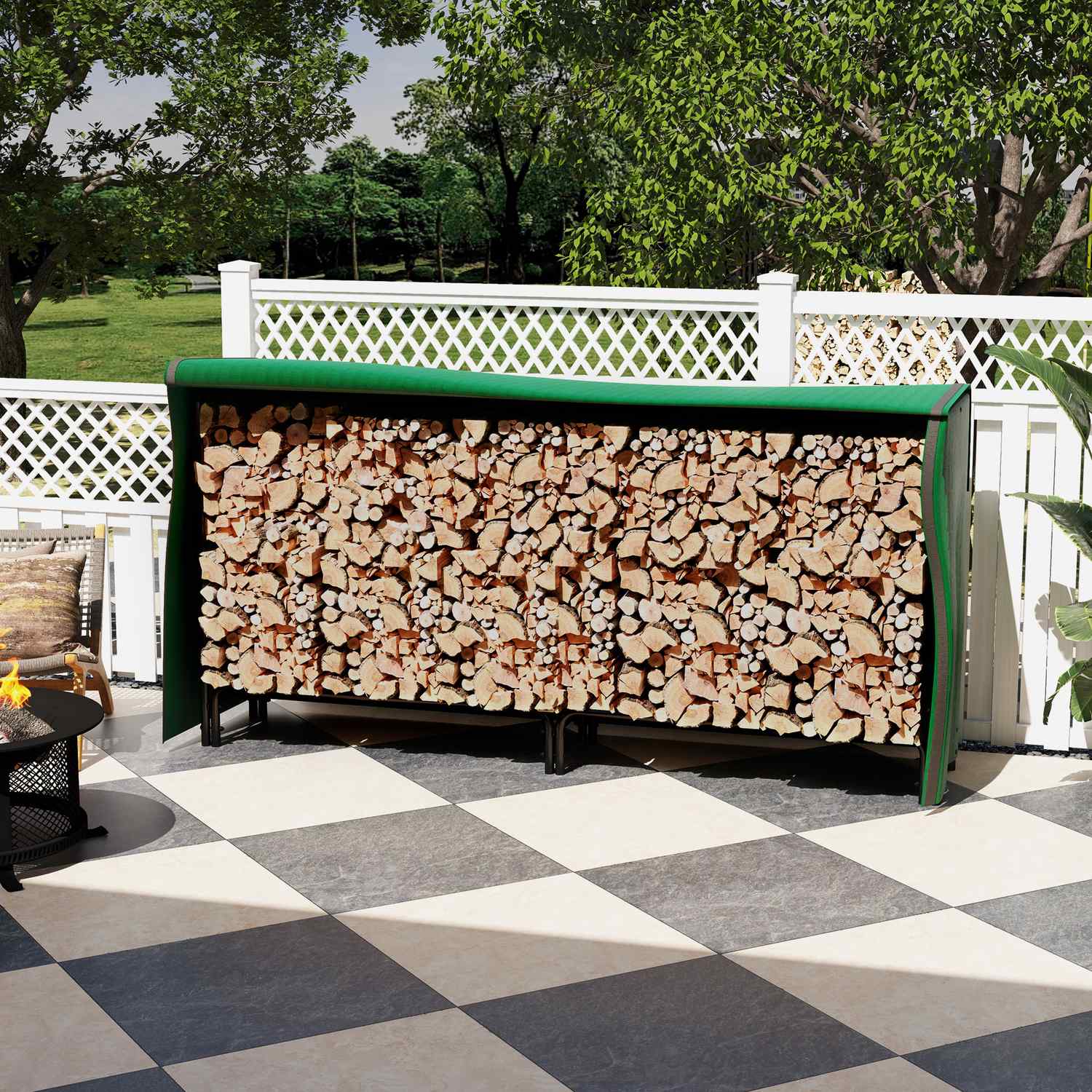 Justerbart vedställ, metall, 200x36x99 cm med lock