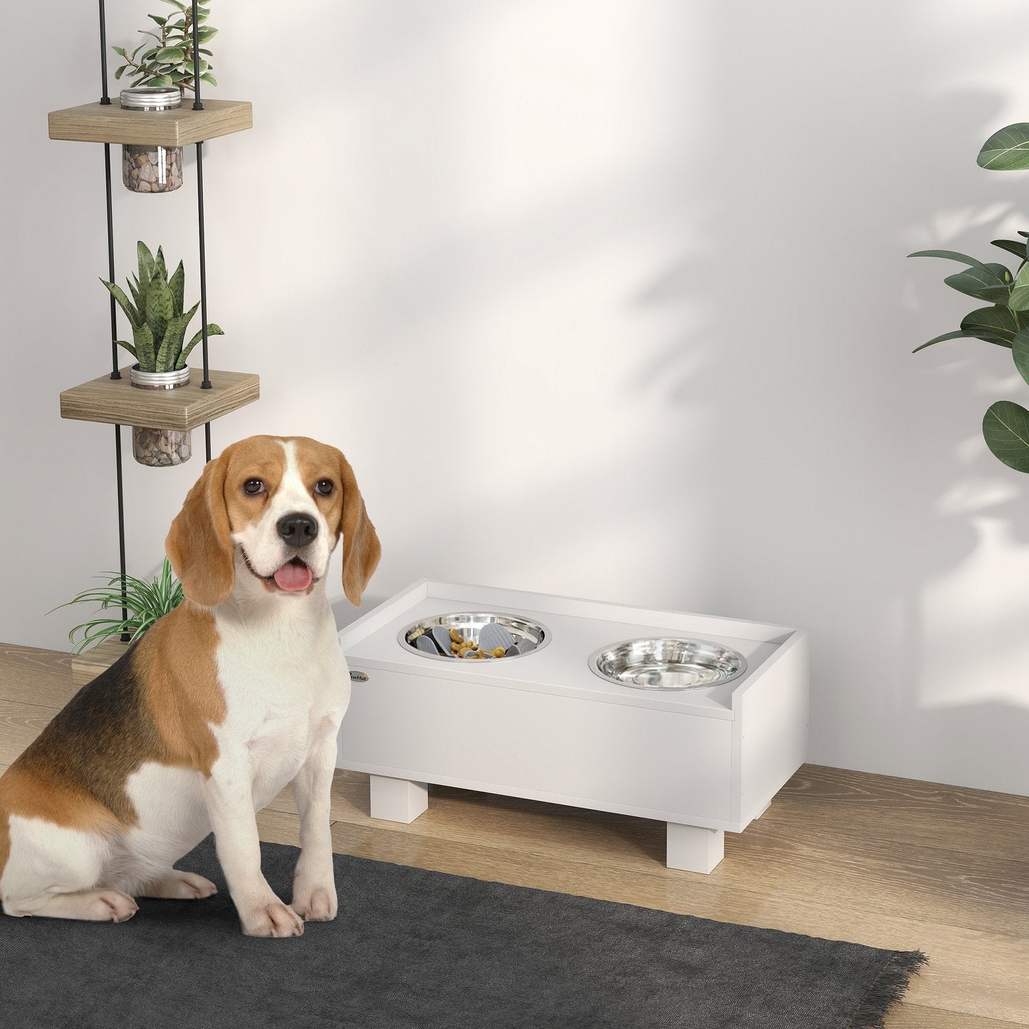 Justerbar upphöjd hundskål med förvaring – 2 skålar i rostfritt stål