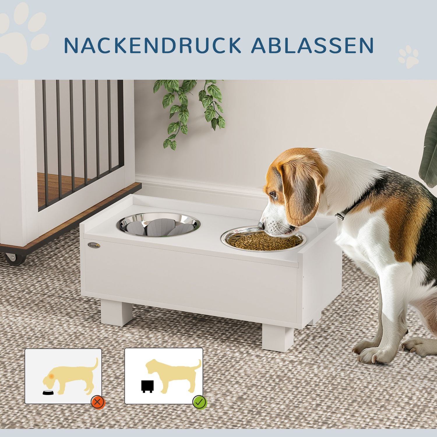 Justerbar upphöjd hundskål med förvaring – 2 skålar i rostfritt stål