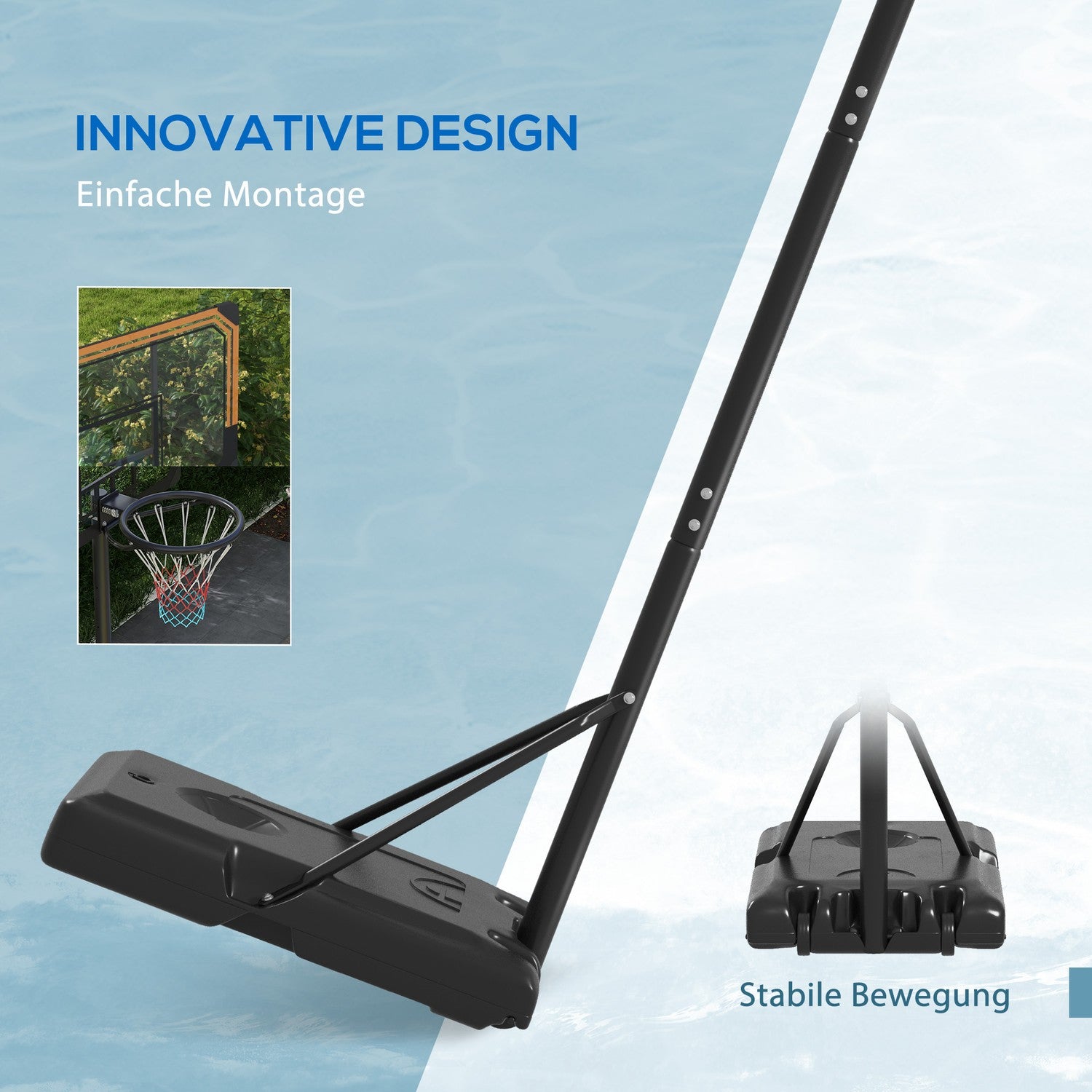 Justerbar utomhusbasketbåge med hjul – 182-213 cm