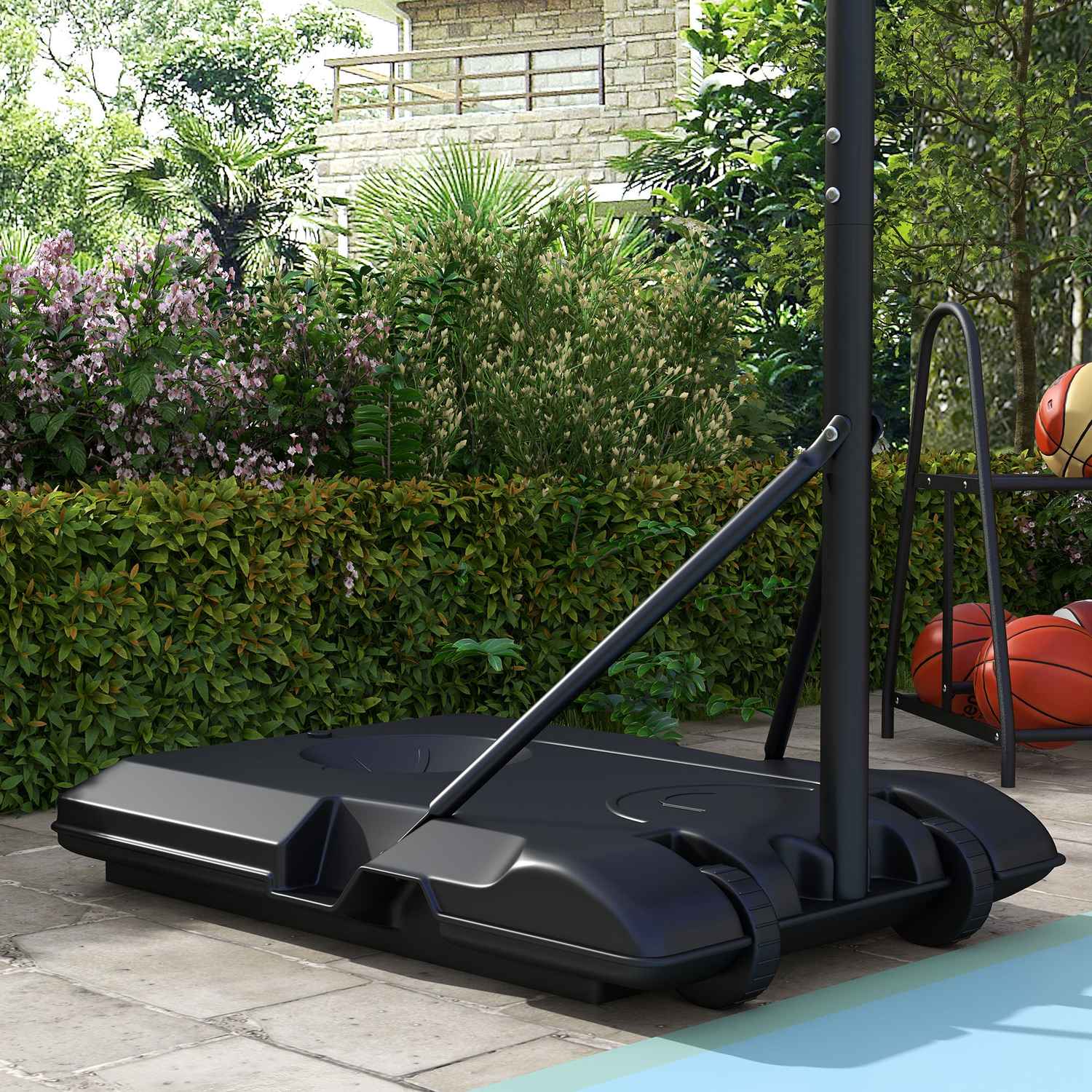 Justerbar utomhusbasketbåge med hjul – stål, flerfärgad