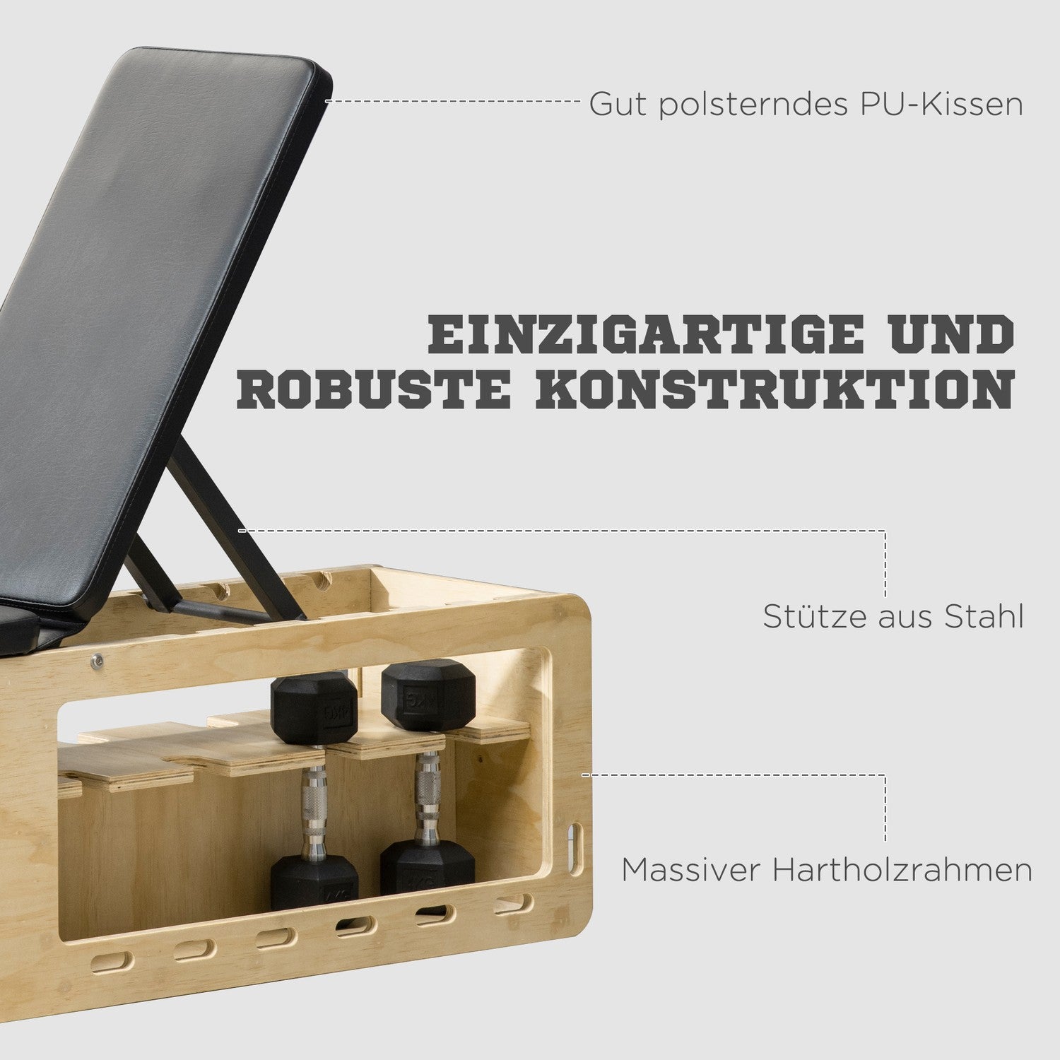 Justerbar viktbänk med förvaringsbox, motståndsband