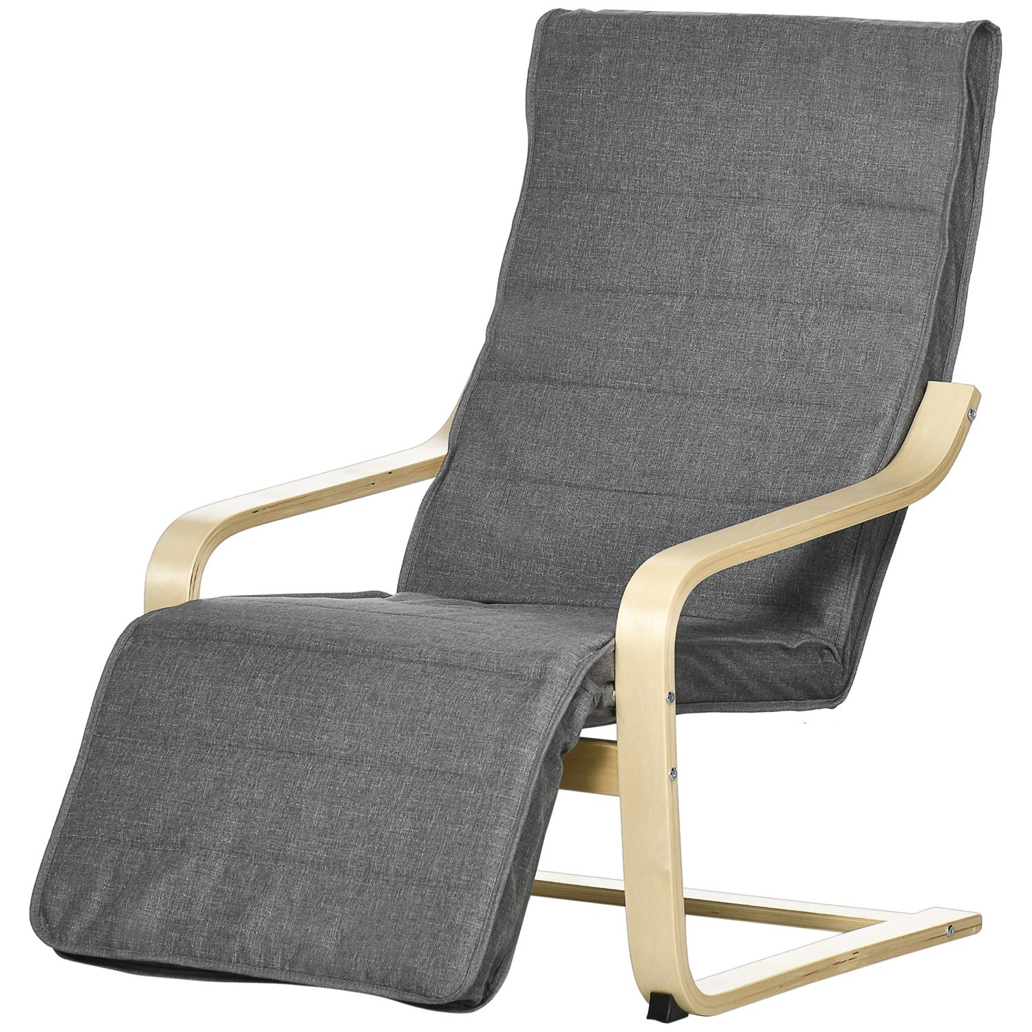 Justerbar vilstol, björkträ, grå linnelook