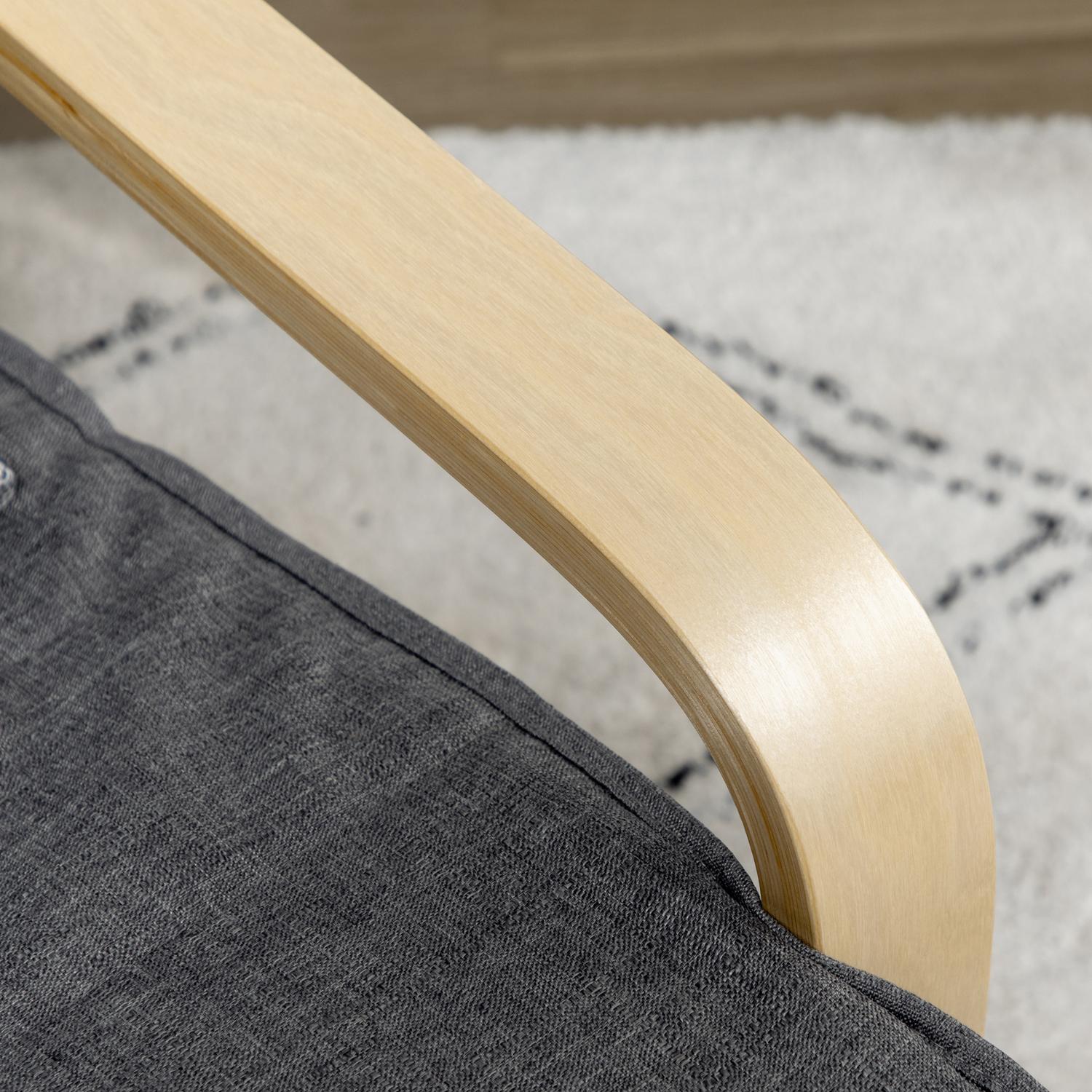 Justerbar vilstol, björkträ, grå linnelook