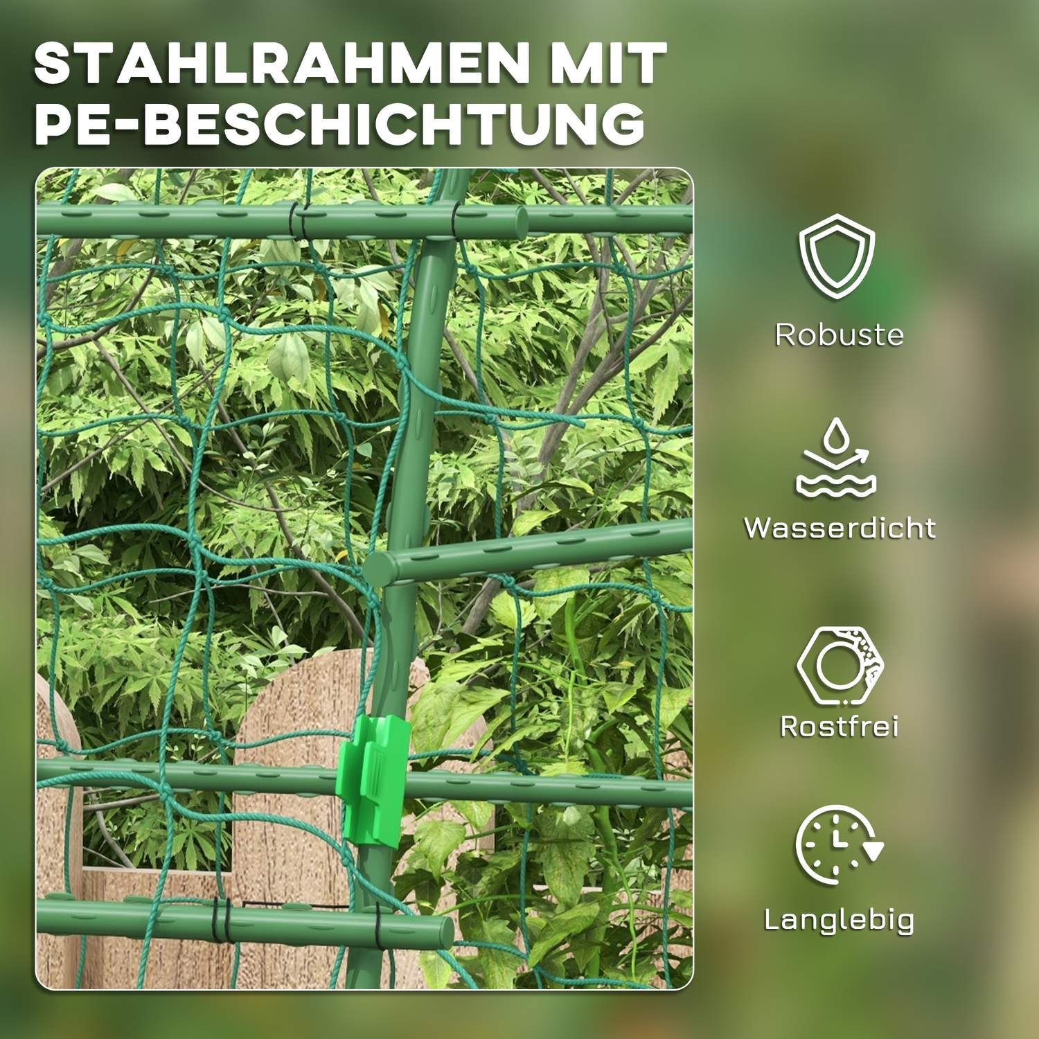 Justerbar växtspaljé i stål med nät för trädgård