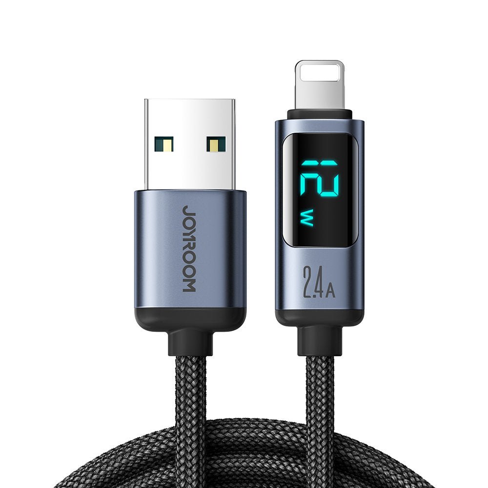 Kabel för iPhone med LED Lightning-display - USB-A 2,4A 1,2m svart