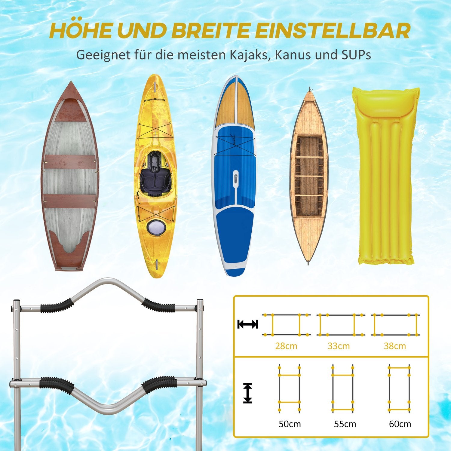 Justerbar kajakvagn med spännrem, aluminium