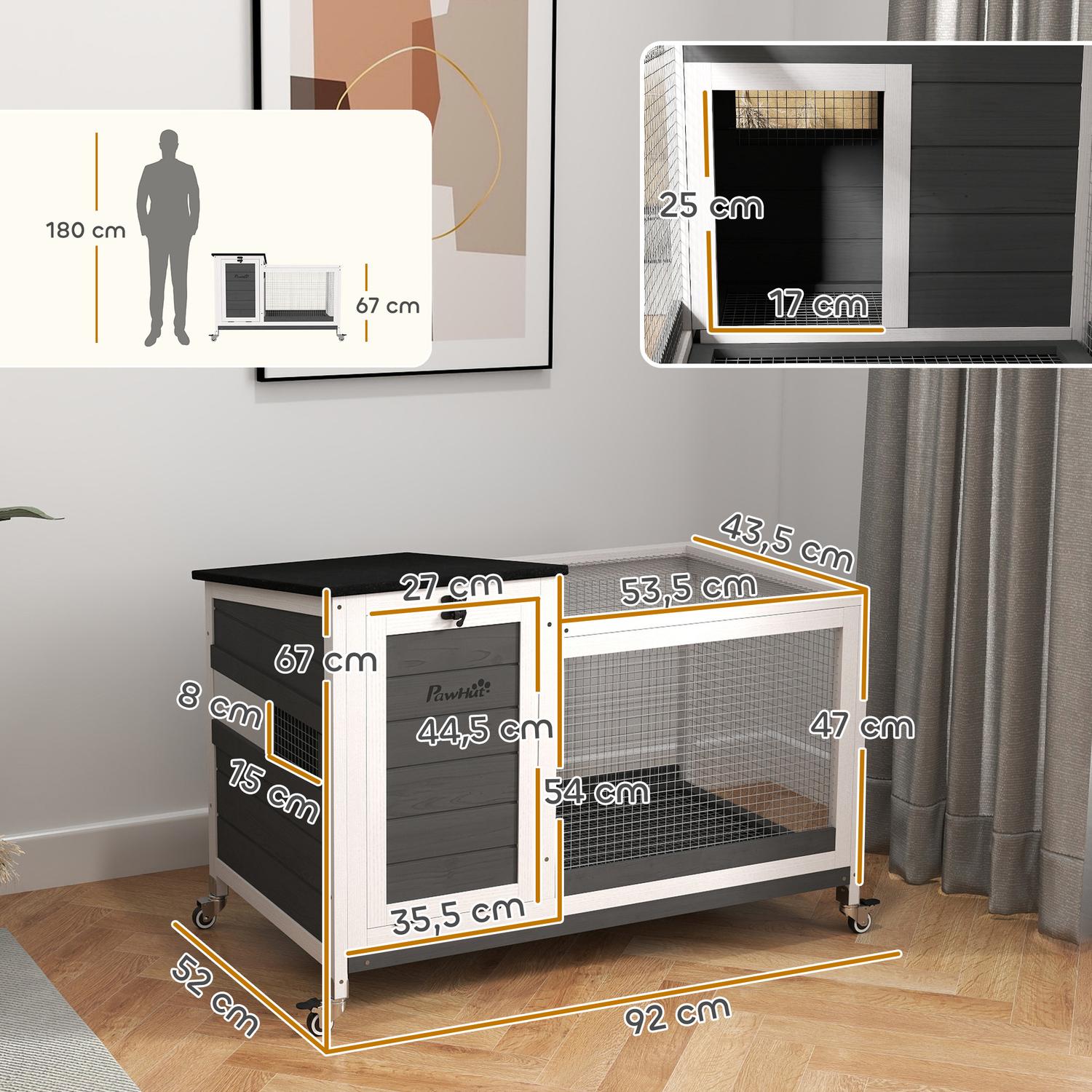 Kaninbur i trä med hjul och utomhuslöpning, vintertät