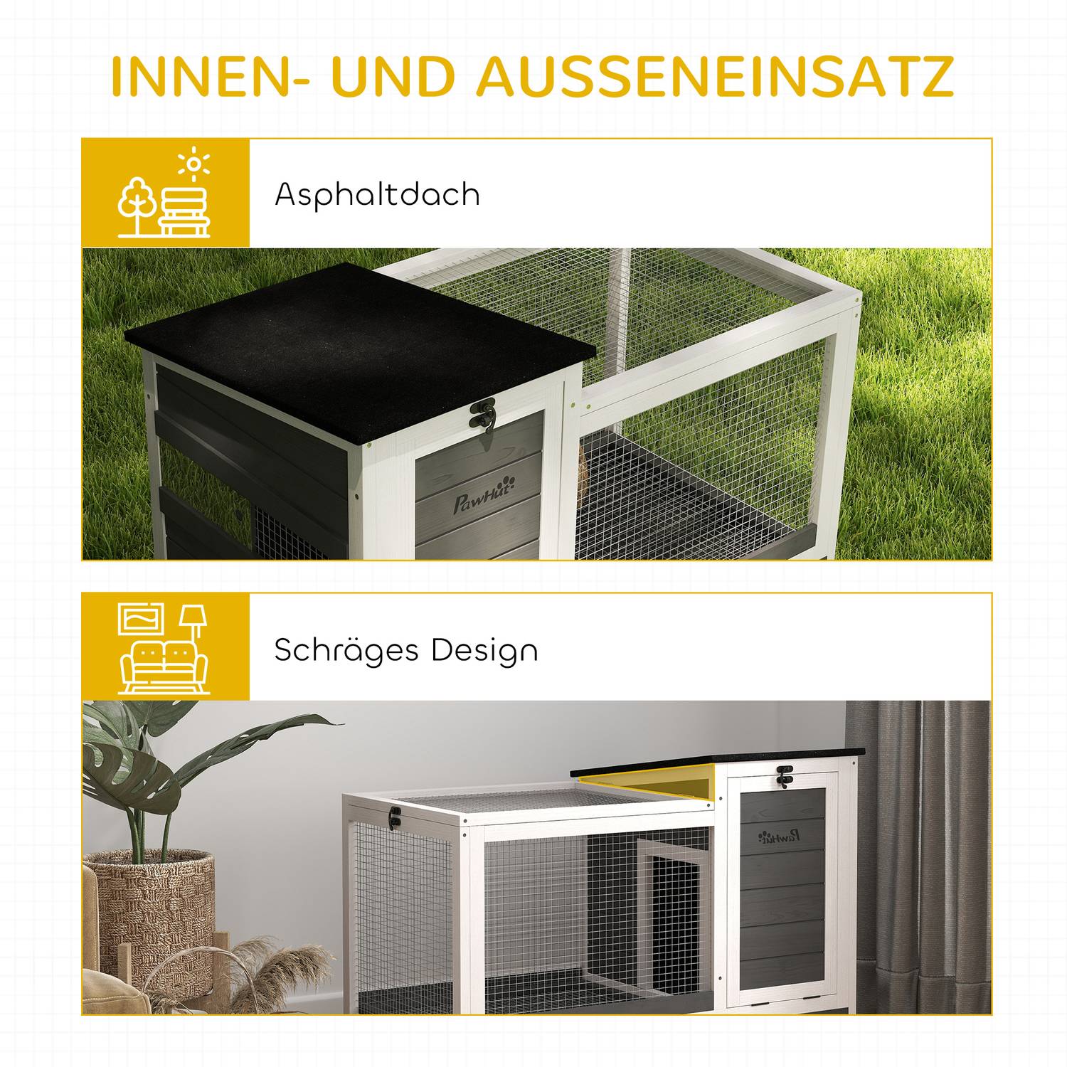 Kaninbur i trä med hjul och utomhuslöpning, vintertät