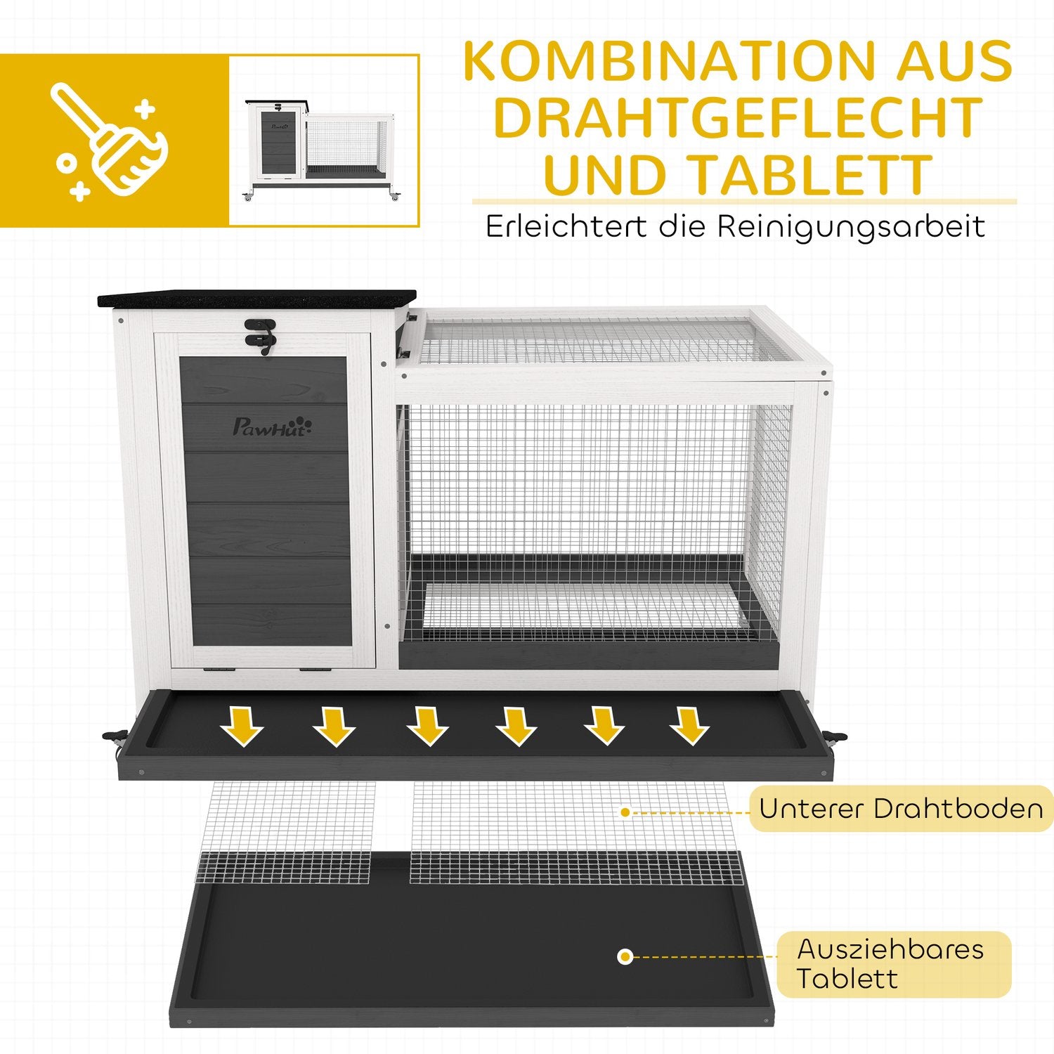 Kaninbur i trä med hjul och utomhuslöpning, vintertät