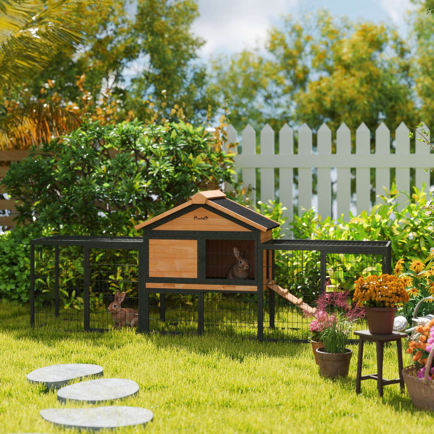 Kaninbur i två nivåer, vintertät med hölje