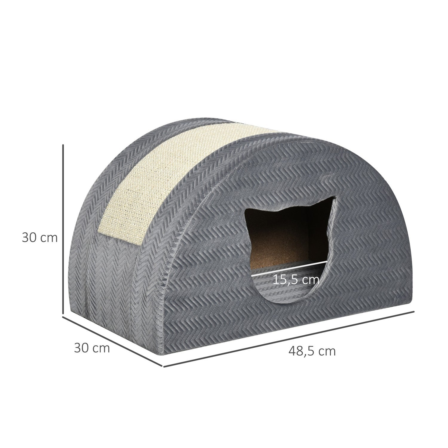 Katthus med skrapbräda, sisal, grå, 48,5x30x30 cm