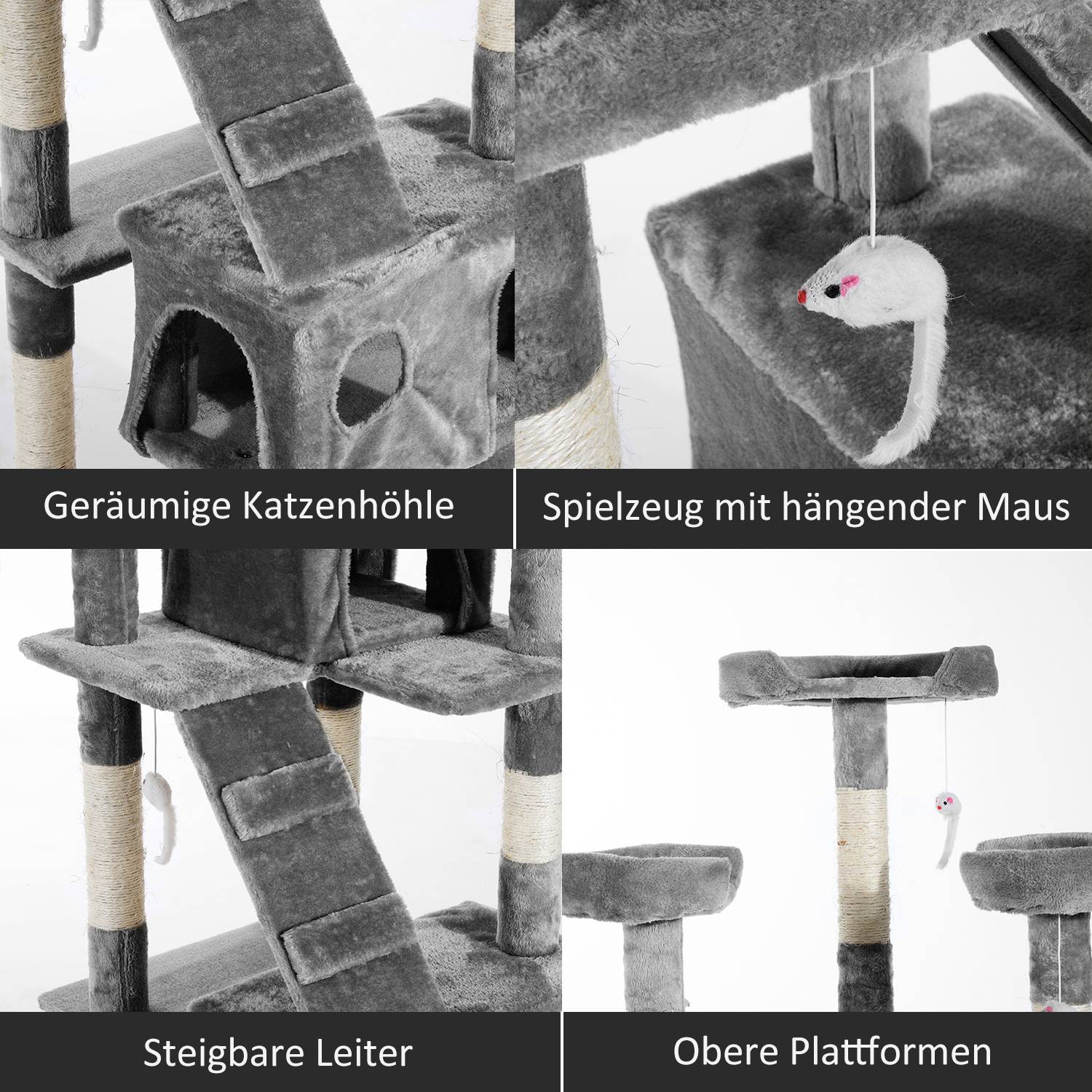 Kattklätterträd på flera nivåer, XXL grå, 50x50x170 cm