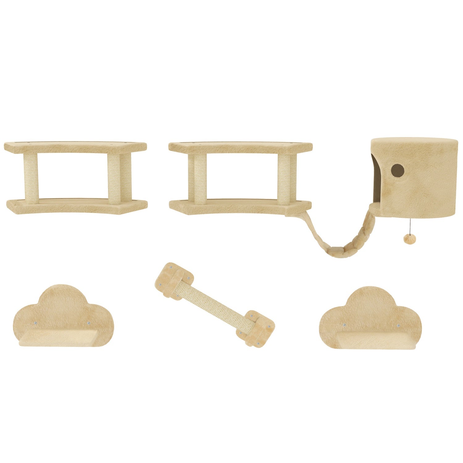 Cat Climbing Wall Set, 5-delat, plysch, för katter upp till 5 kg