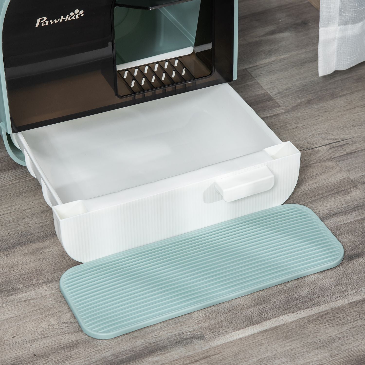 Kattlåda med huva, grön, plast, passar katter upp till 5 kg