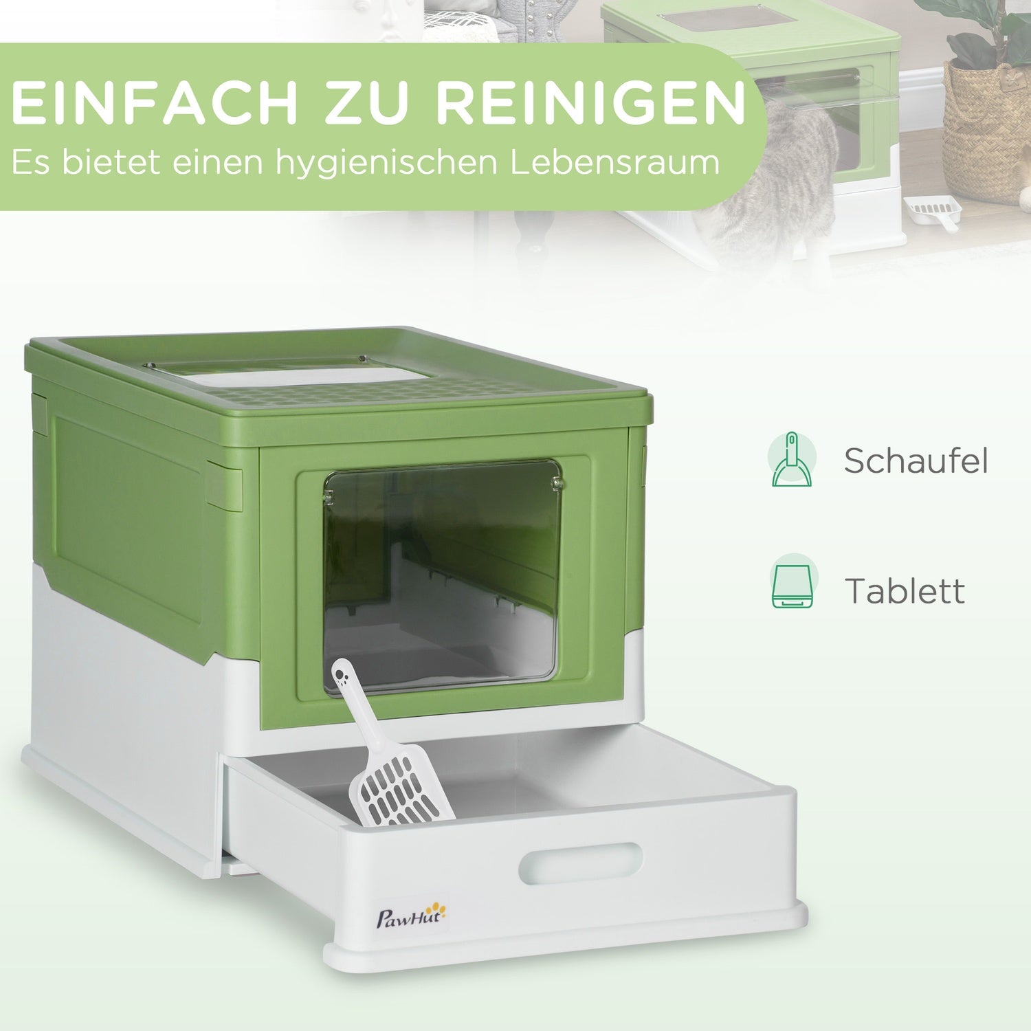 Kattlåda med lock – Plast, lätt att rengöra, 47,5 cm