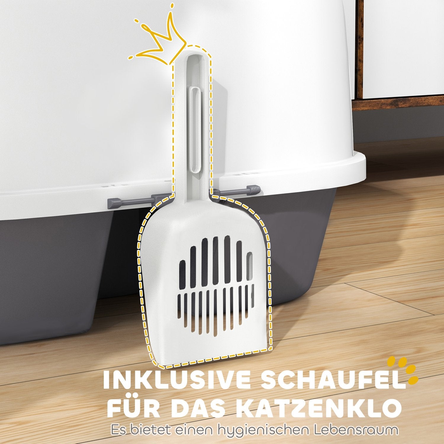 Kattlåda med lock & sil, inomhus, plast, kräm