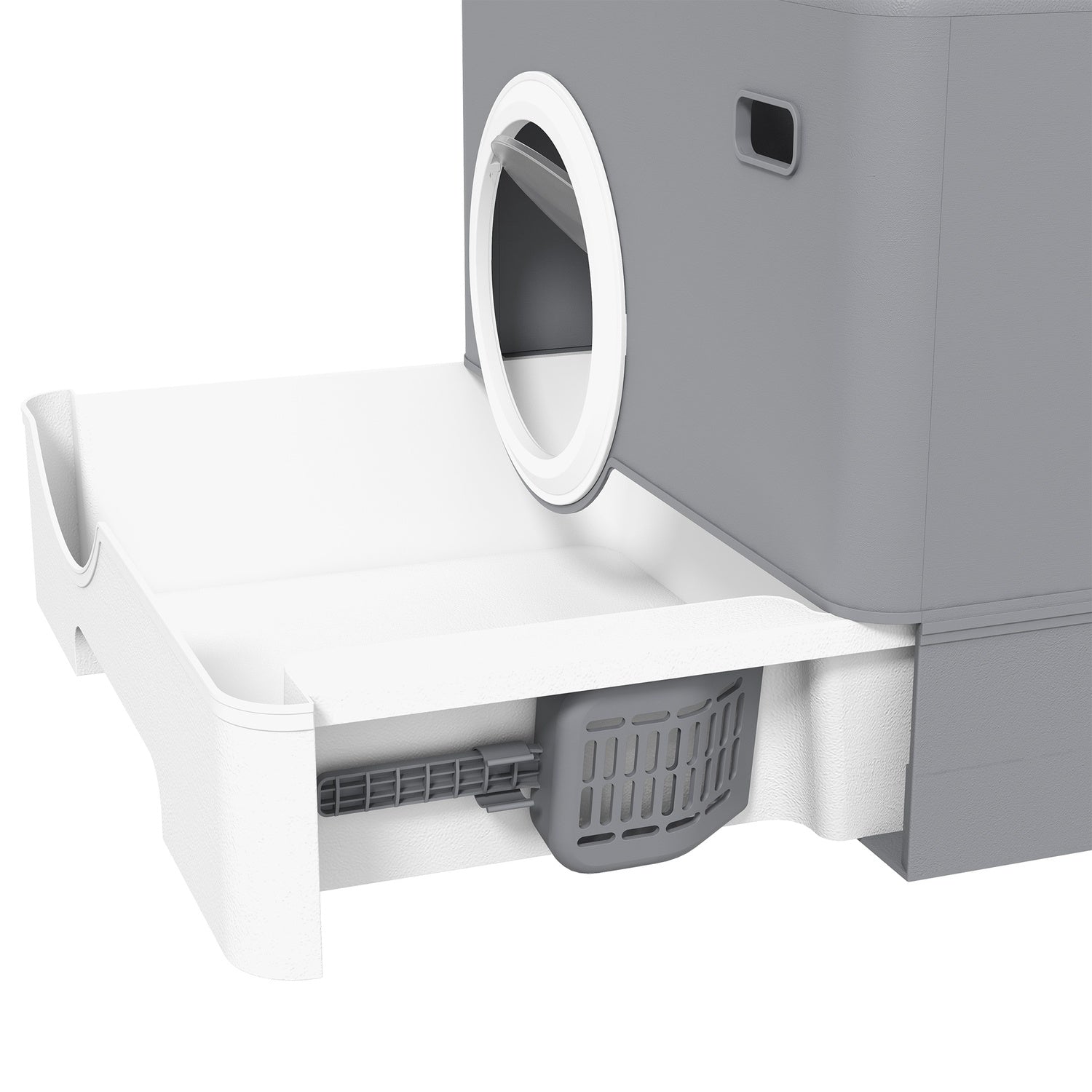 Kattlåda med lock & skopa, dubbla utgångar, grå 52x41x38,5 cm