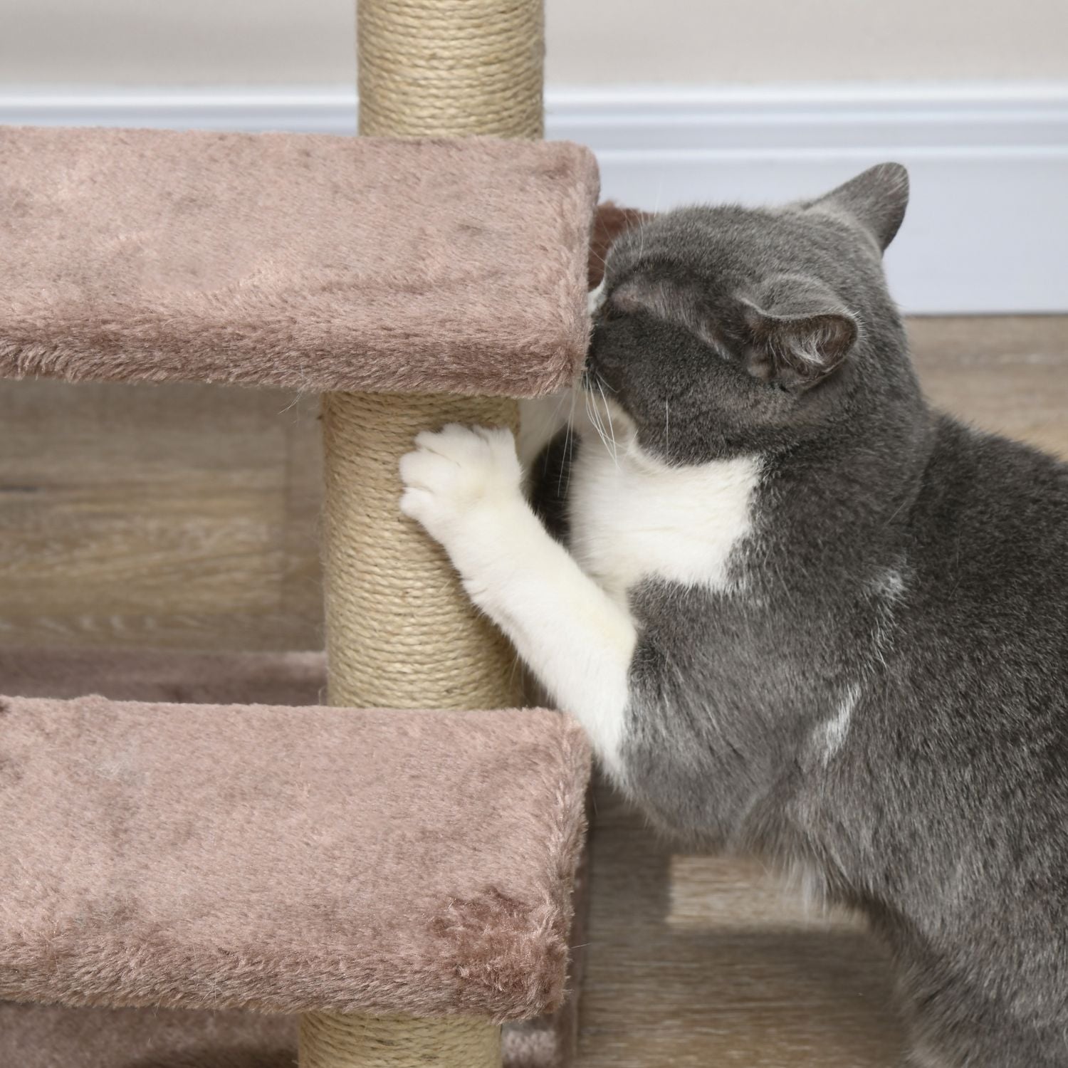 Katt- och hundtrappa, 3 steg med skrapstolpar, plyschbrun