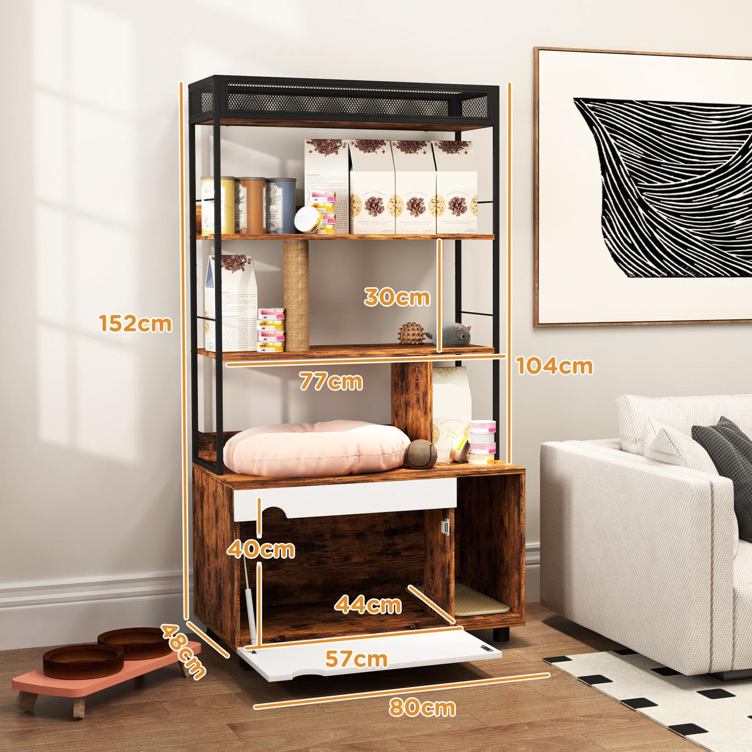 Kattskåp med hylla och skrapstolpe