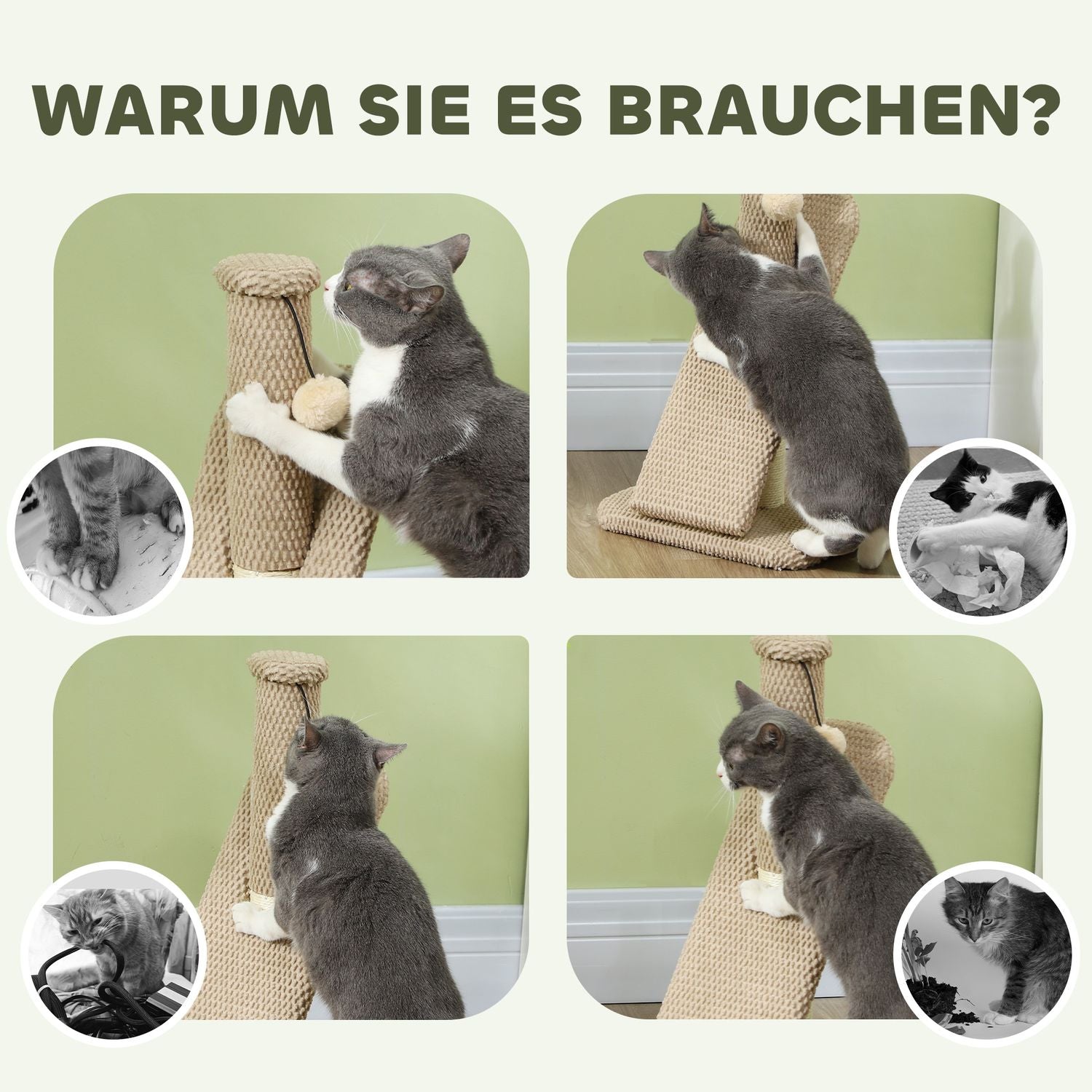 Kattskrapstolpe, 54 cm sisal, gräddvit med lekboll