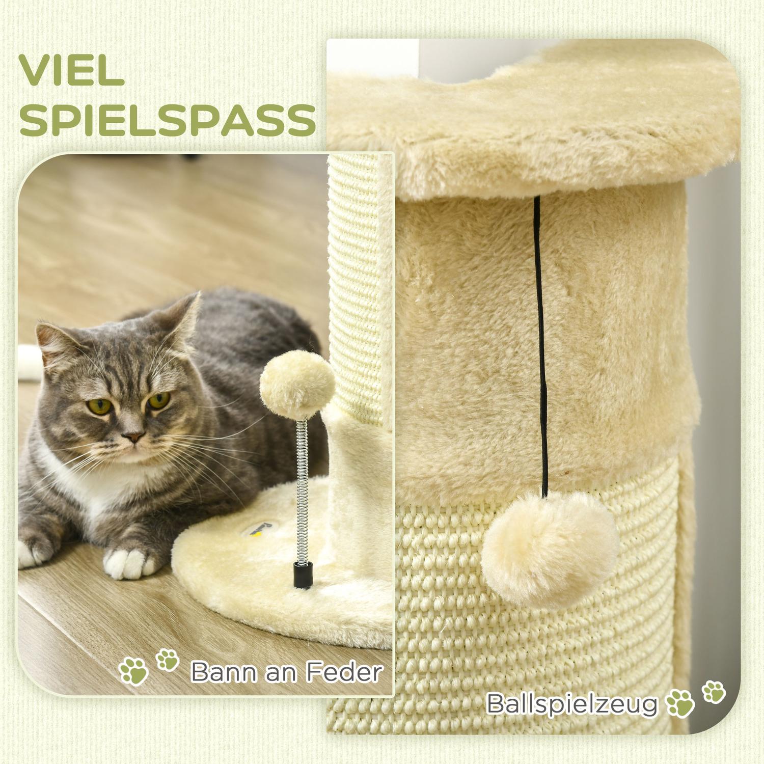 Kattskrapstolpe med boll – 58 cm sisal, gräddvit