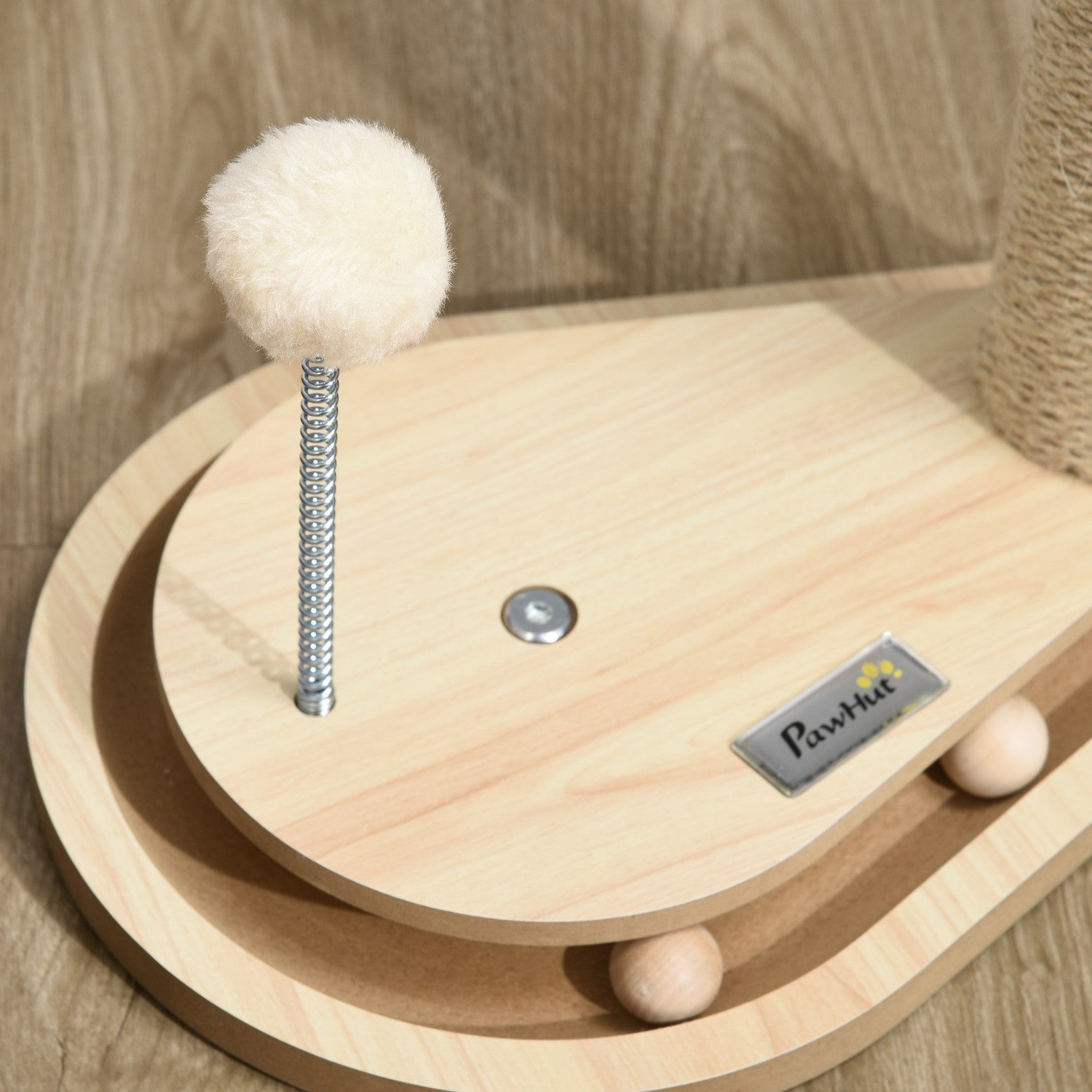 Kattskrapstolpe med träbollleksak, 40 cm, natur