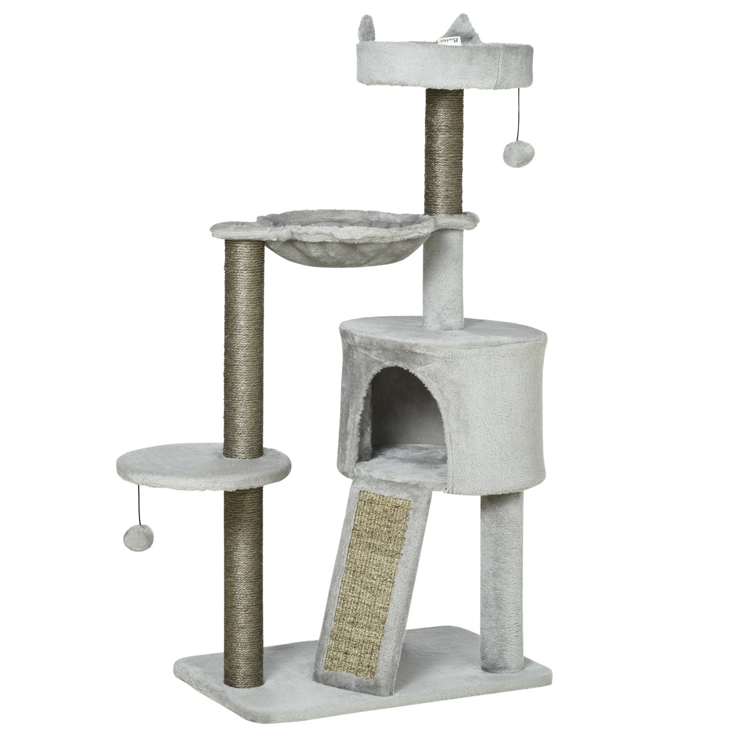Krabpaal met grot & sisal, 113 cm, lichtgrijs