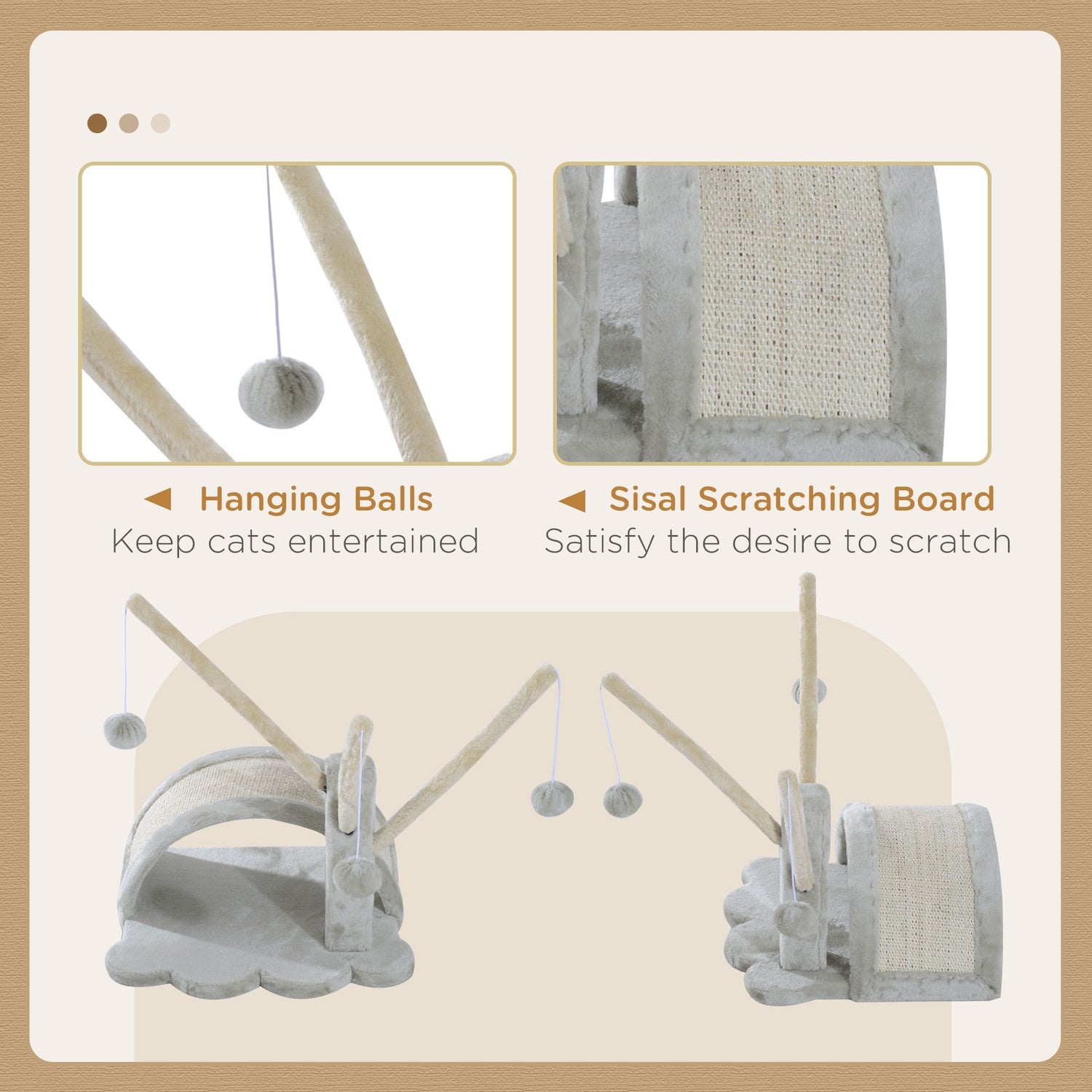 Kattskrapträd med stabil sisalstolpe, ljusgrå