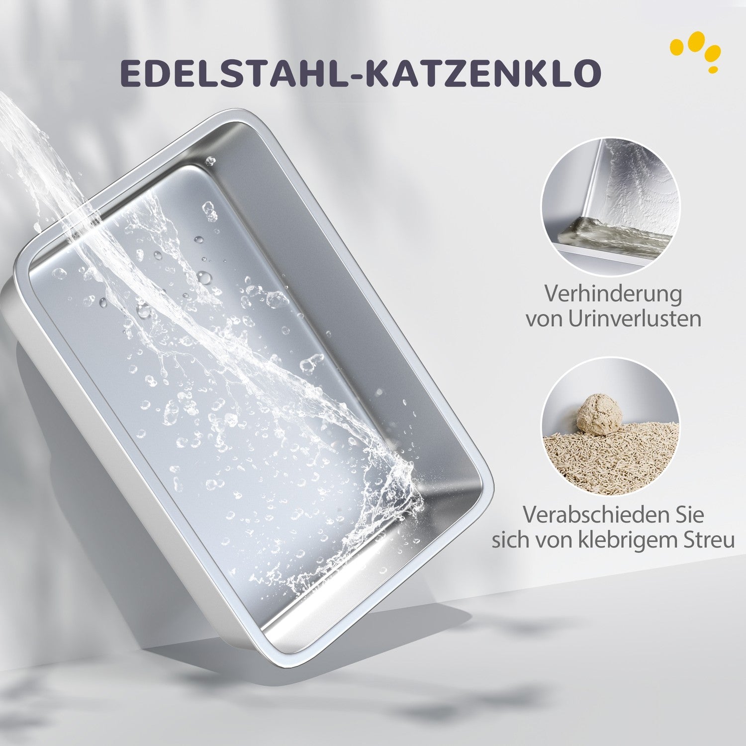 Kattskräp med lock, rostfritt stålfack, vit