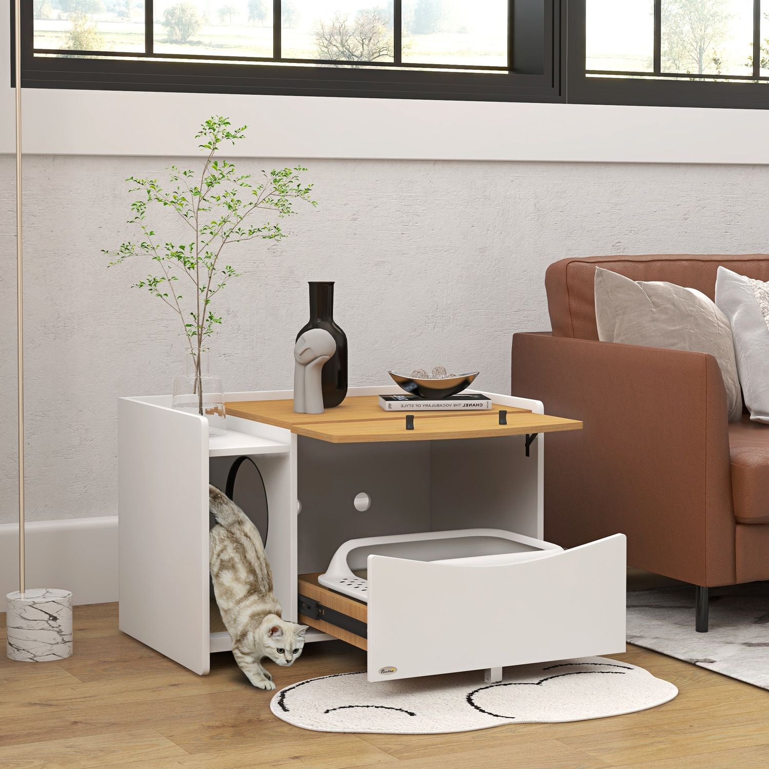 Kattskräpskåp, ek, med utdragbar låda