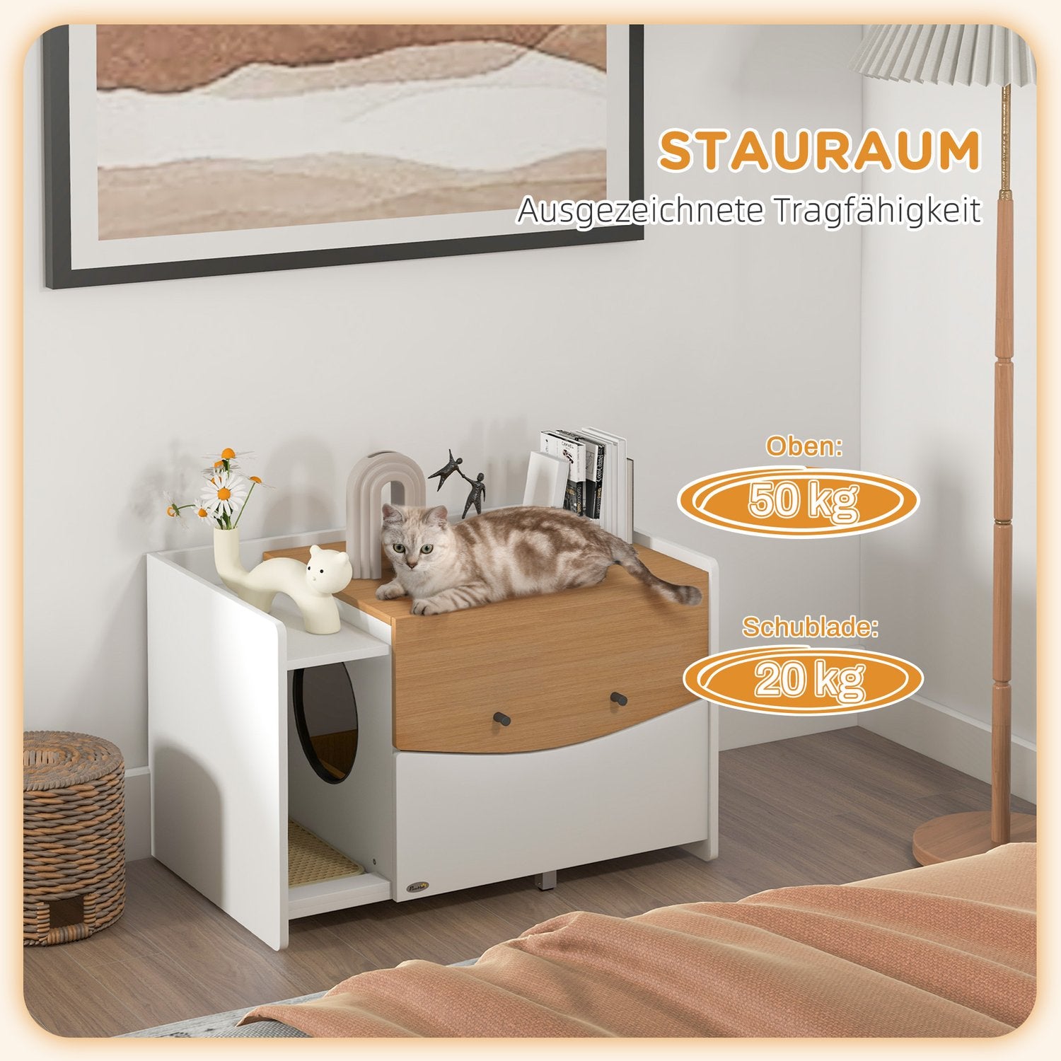 Kattskräpskåp, ek, med utdragbar låda