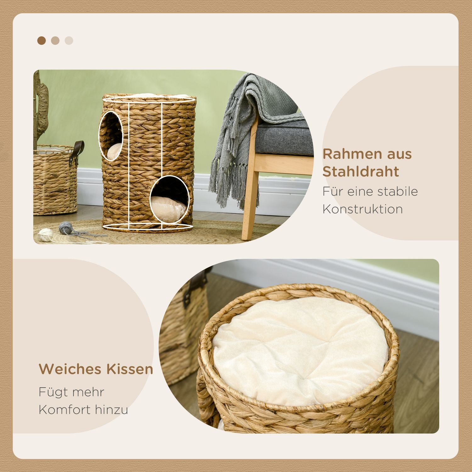 Katttorn med kudde, 2 nivåer, 47 cm, vattenhyacint