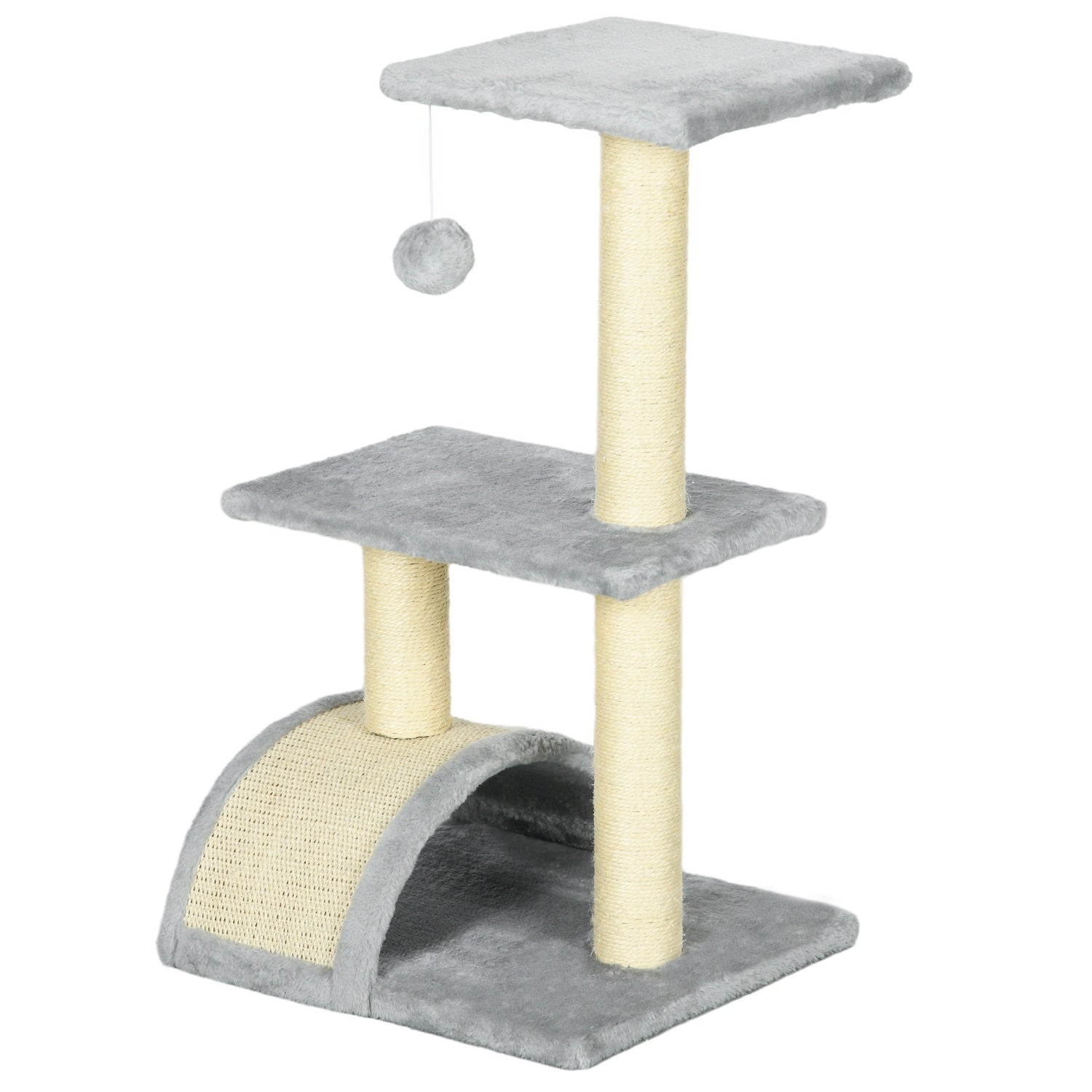 Kattentoren 72 cm kattentoren met pluchen ballen, sisalpalen, platform, krabplank lichtgrijs