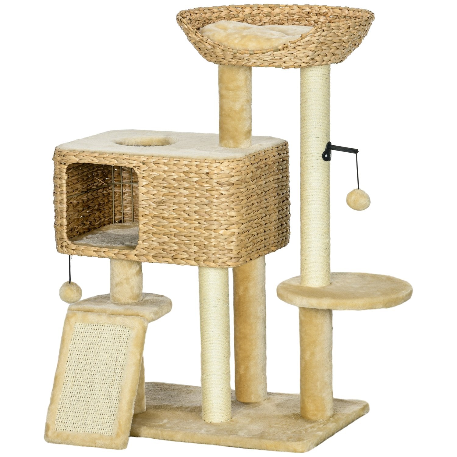 Kattträd 98cm med Sisal, 2 bäddar, Toy Ball, Beige