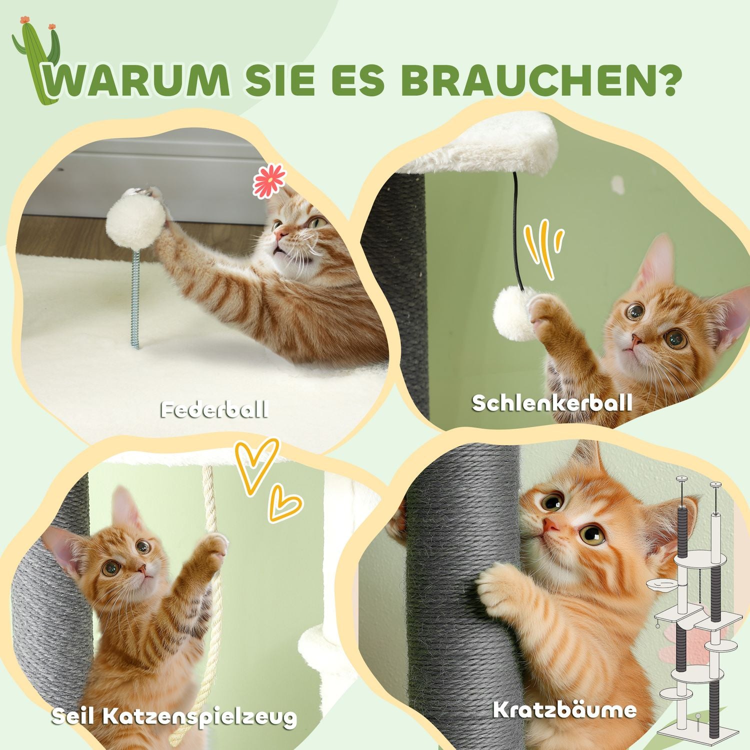 Kattträd med högt i tak, 225-255 cm, med hängmattor och korgar